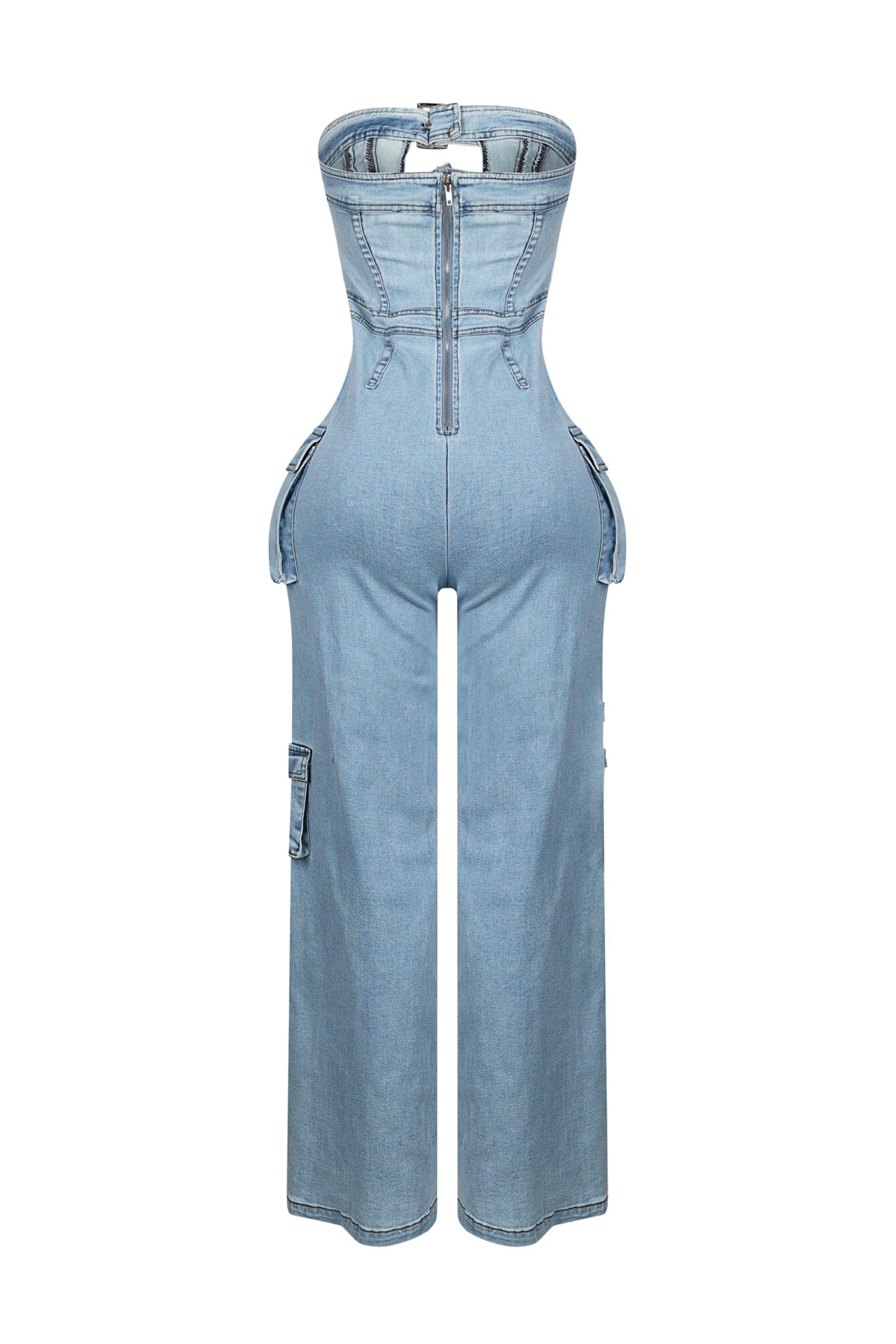Ayla Washed Denim Cut Out Jumpsuit
