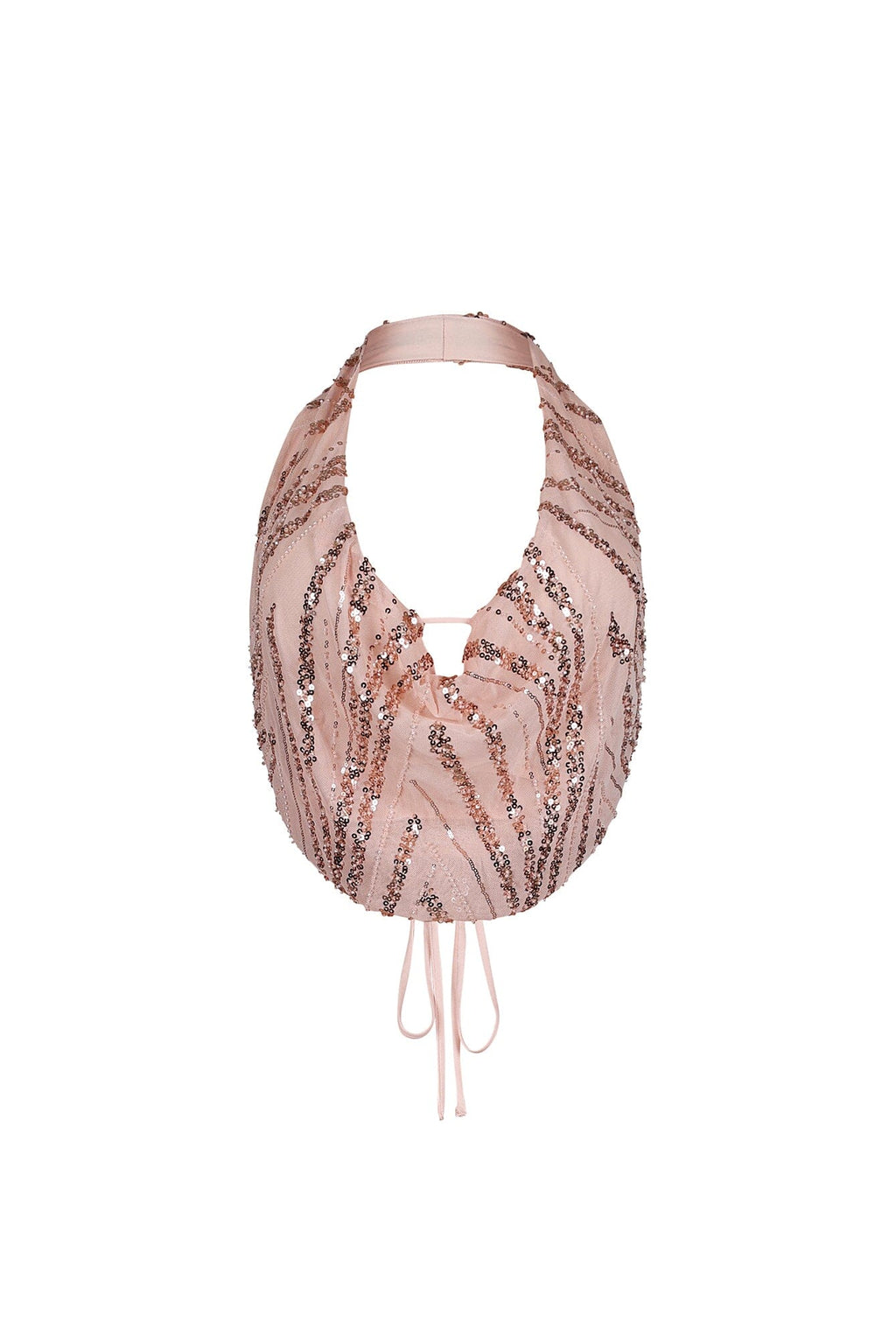 Shimmering Gold Sequin Halter Mesh Top