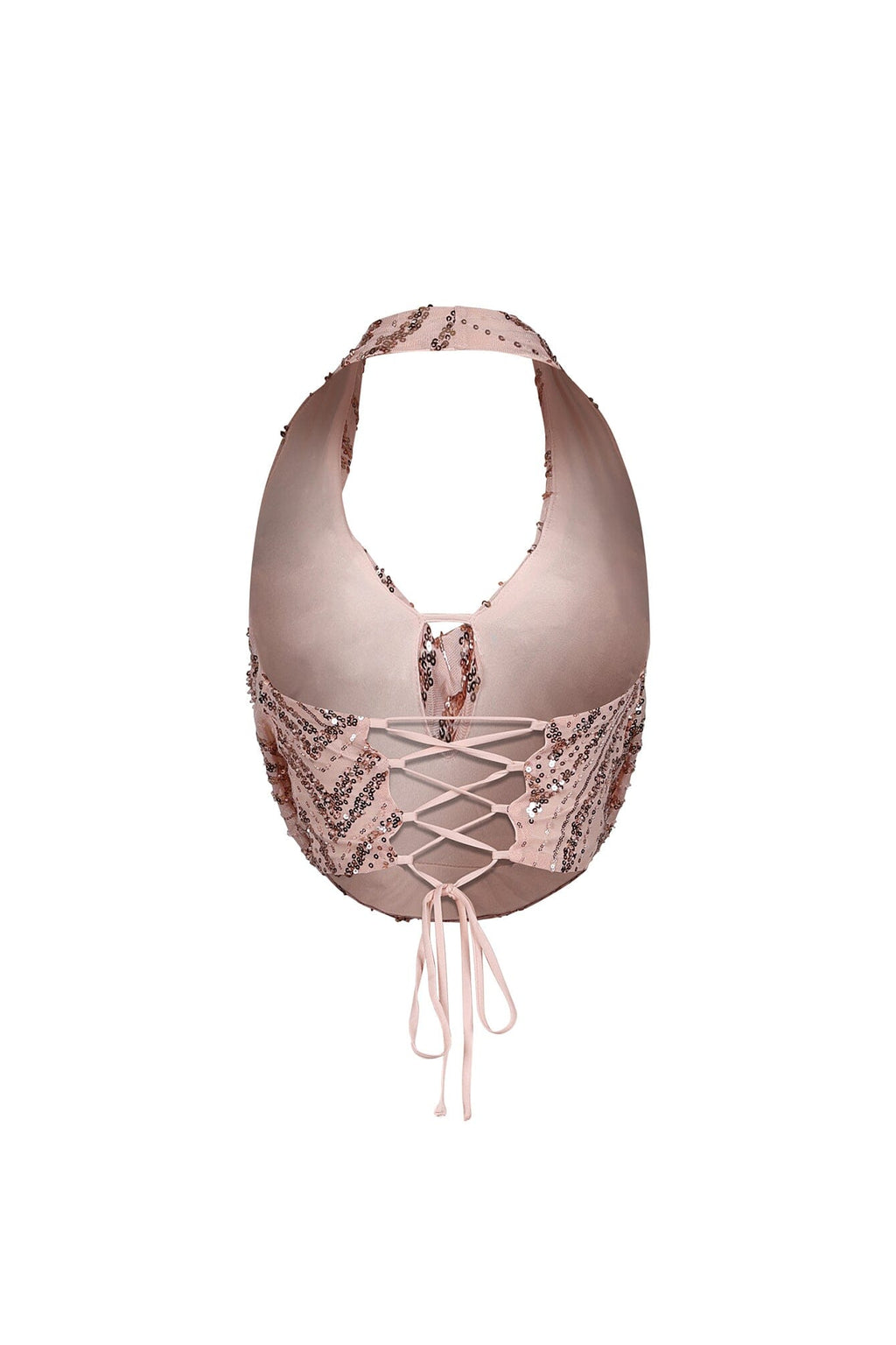 Shimmering Gold Sequin Halter Mesh Top