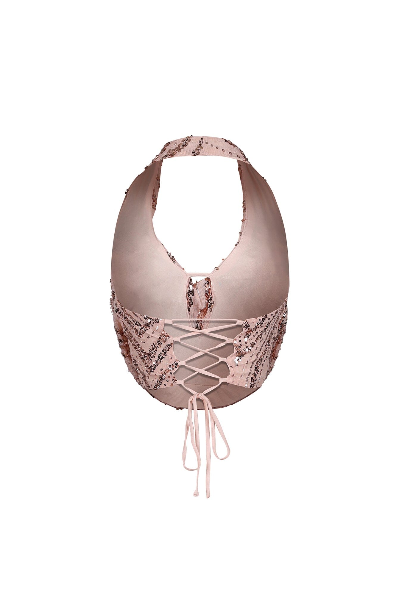 Shimmering Gold Sequin Halter Mesh Top