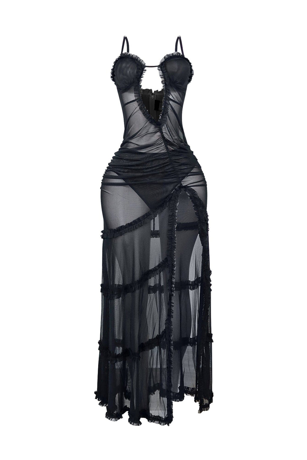 Wila Mesh Ruffled Maxi Dress With Panty Lining