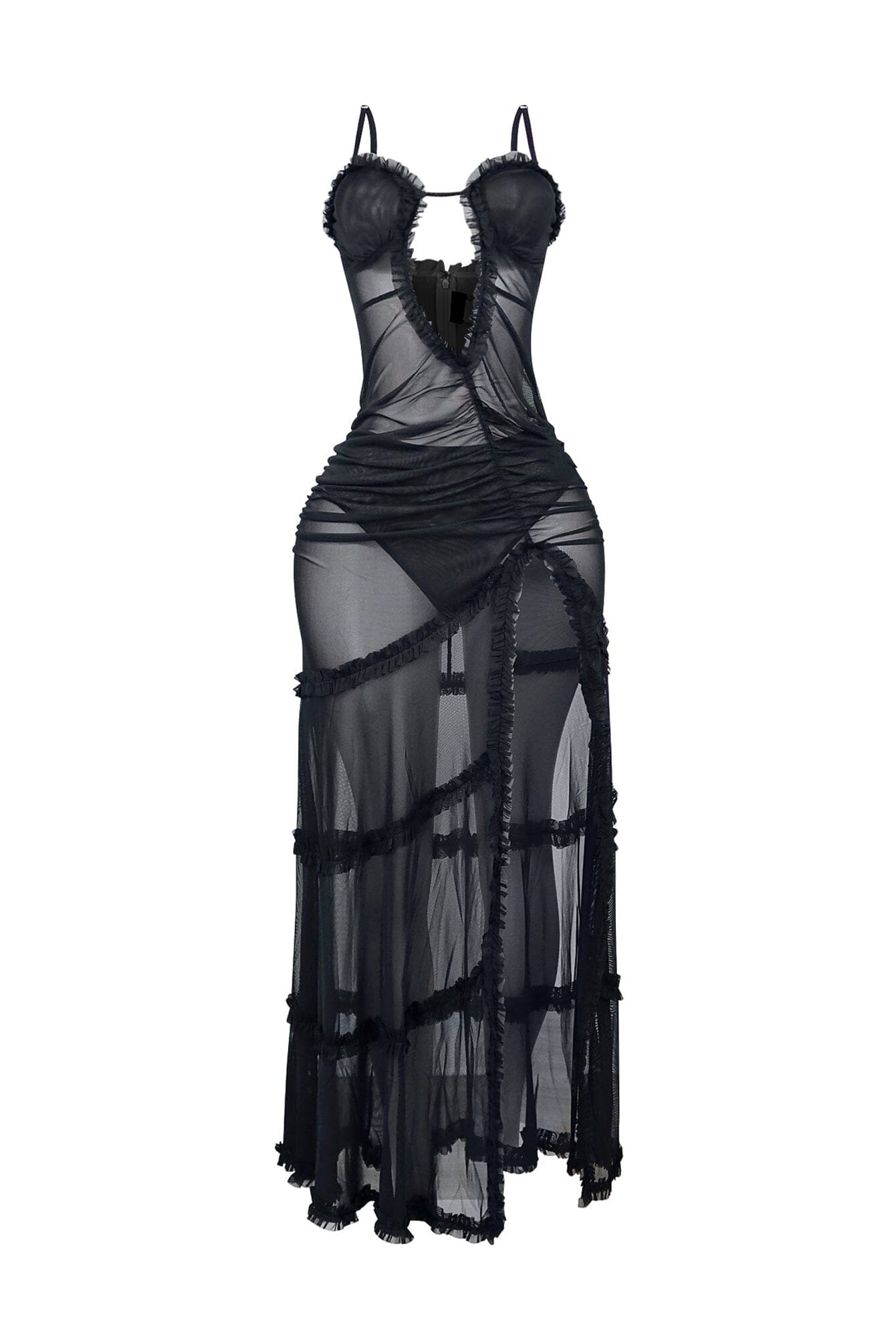 Wila Mesh Ruffled Maxi Dress With Panty Lining