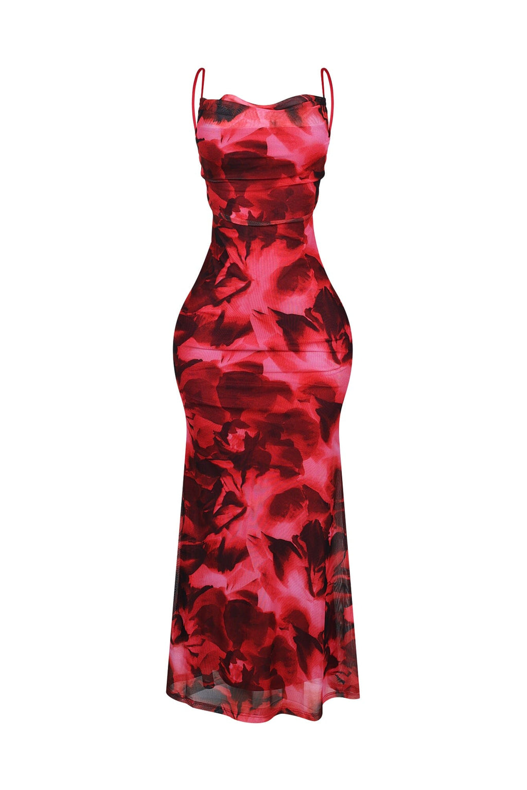 Hena Mesh Printed Cowl Neck Maxi Dress