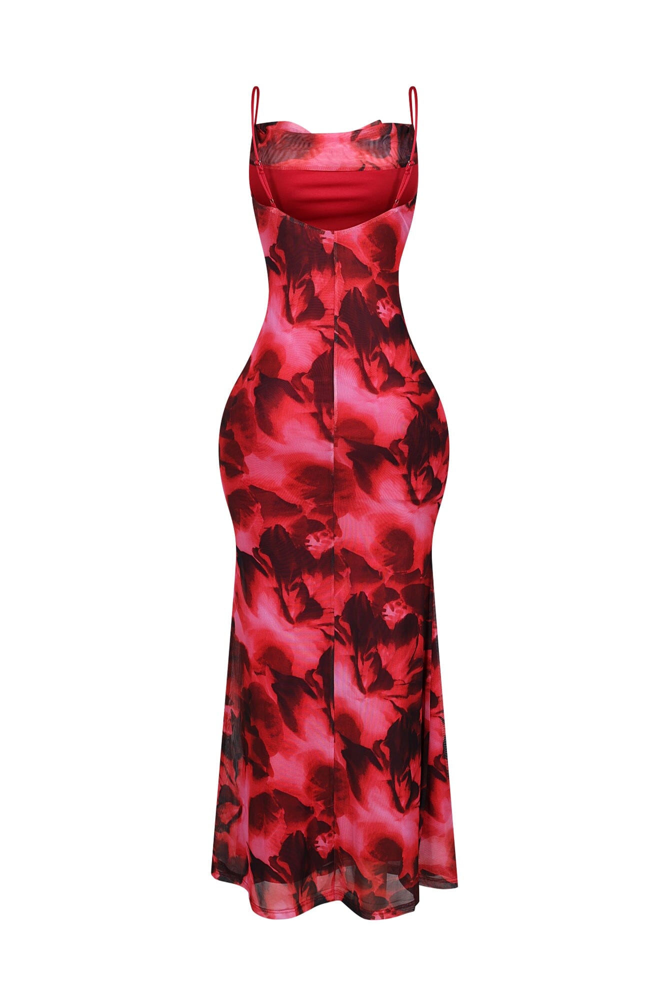 Hena Mesh Printed Cowl Neck Maxi Dress