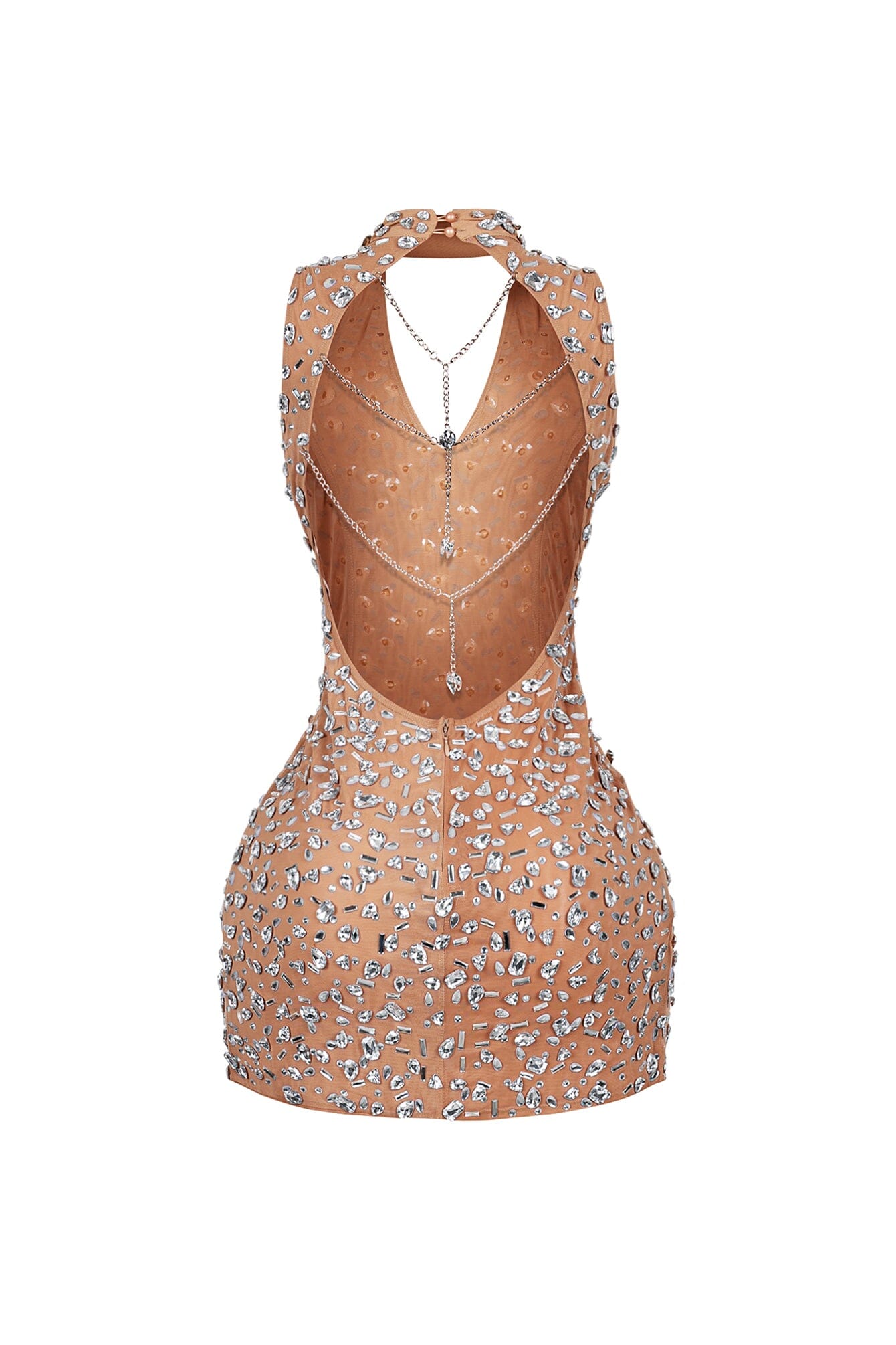Gina Rhinestone Mesh Halter Mini Dress
