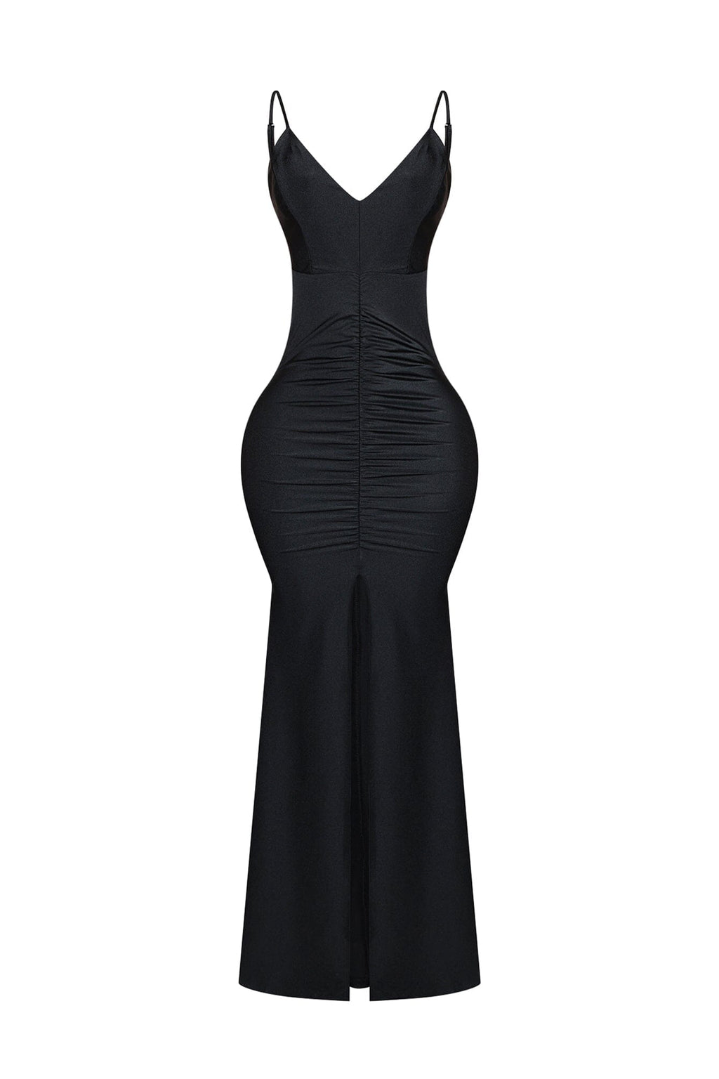 Nylon Ruched V-Neck Tank Maxi Dress