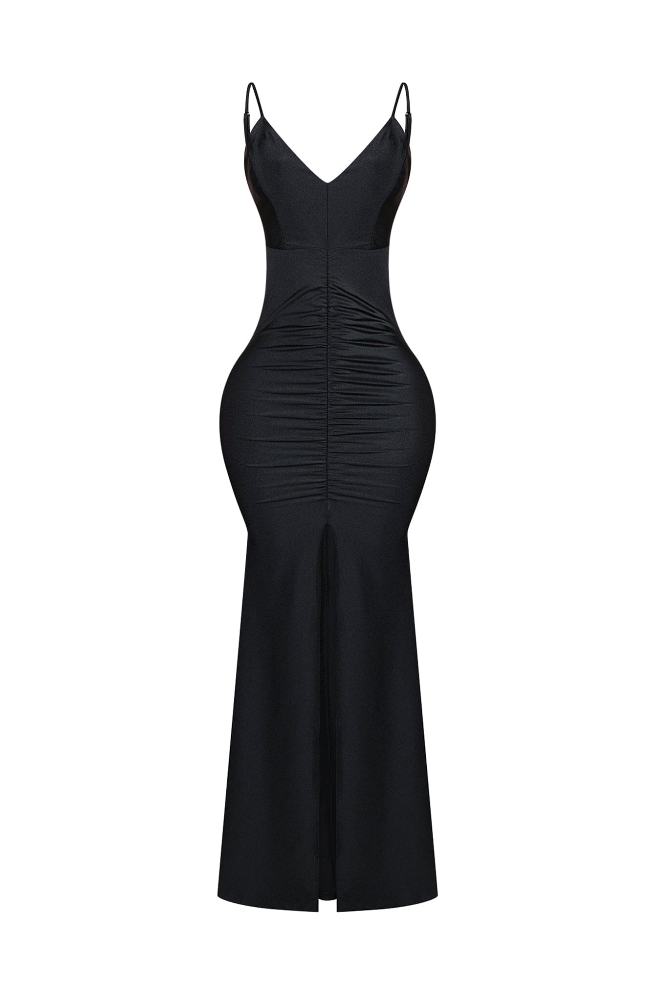 Nylon Ruched V-Neck Tank Maxi Dress