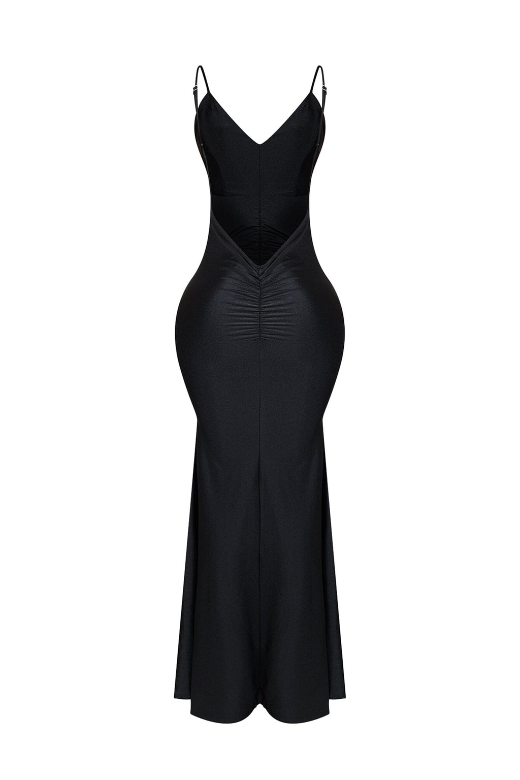 Nylon Ruched V-Neck Tank Maxi Dress