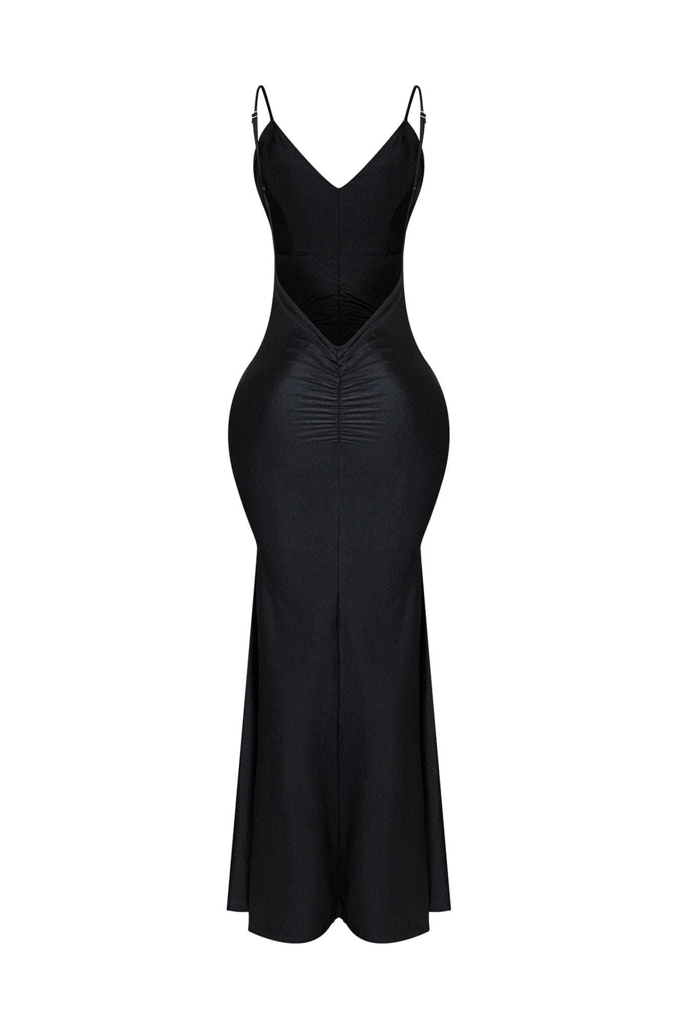 Nylon Ruched V-Neck Tank Maxi Dress