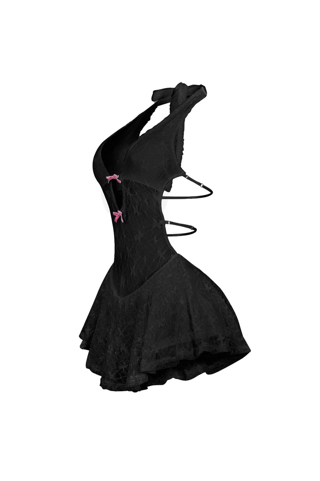 Kiyomi Halter Neck Mesh Lace Mini Dress