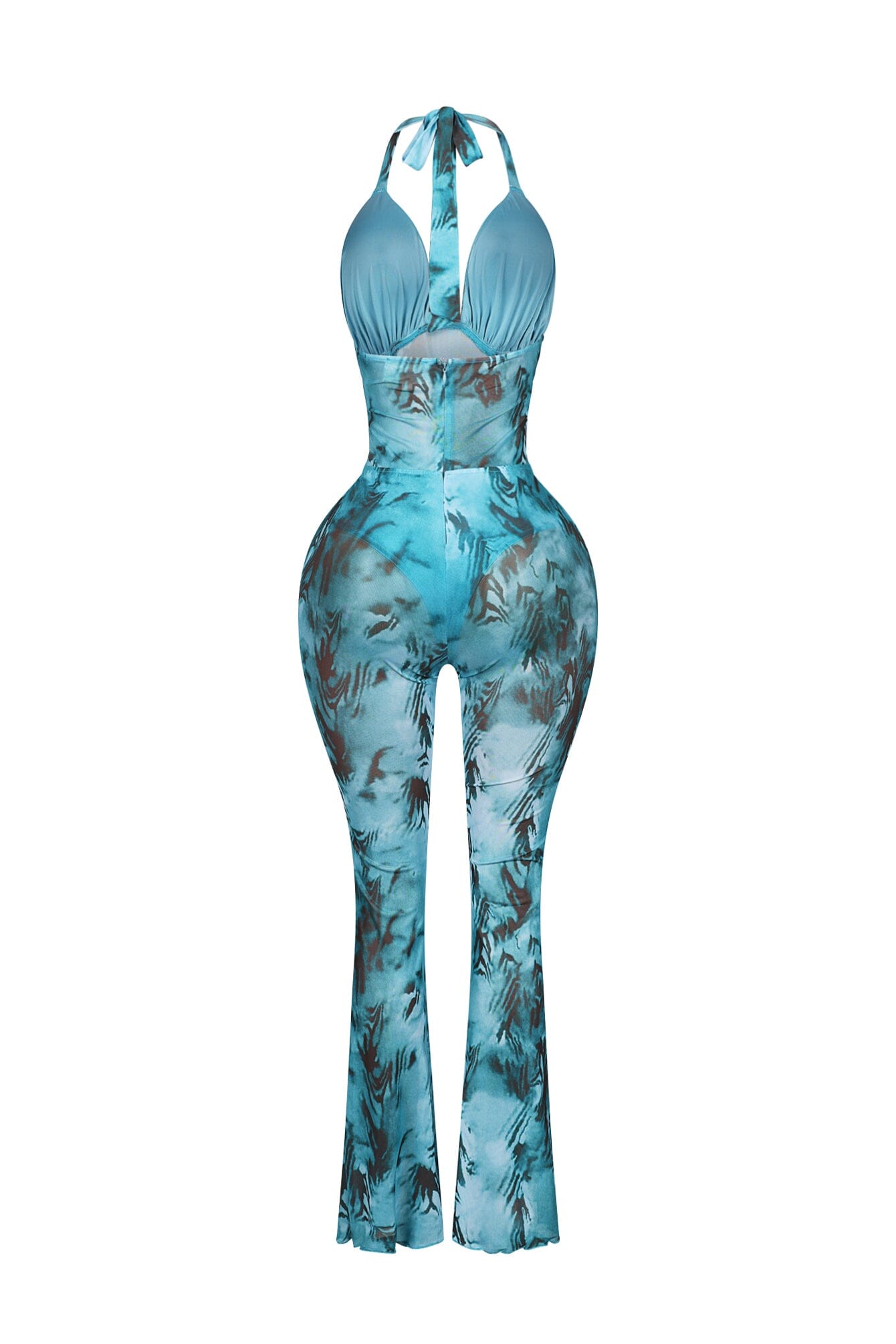 Seductive Mesh Cutout Halter Jumpsuit