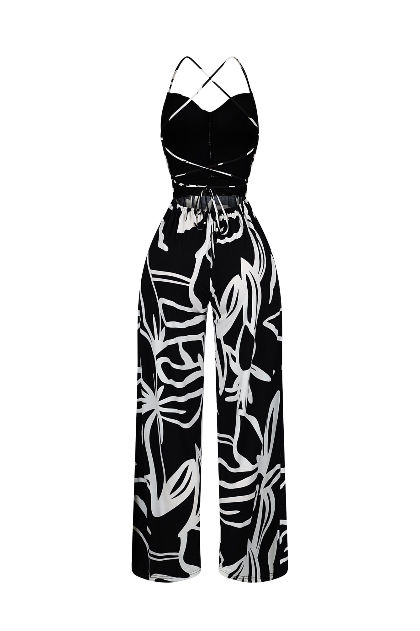 Aoura Printed Open Back Lace UP Jumpsuit