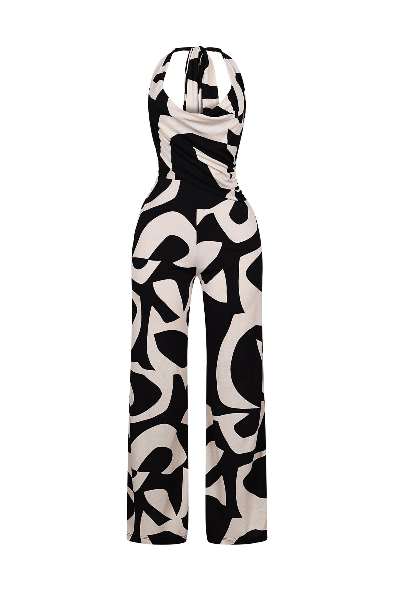 Chic Mesh Printed Cowl Neck Jumpsuit