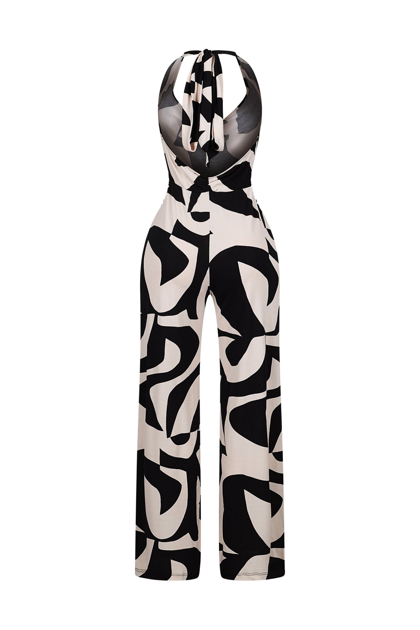 Chic Mesh Printed Cowl Neck Jumpsuit