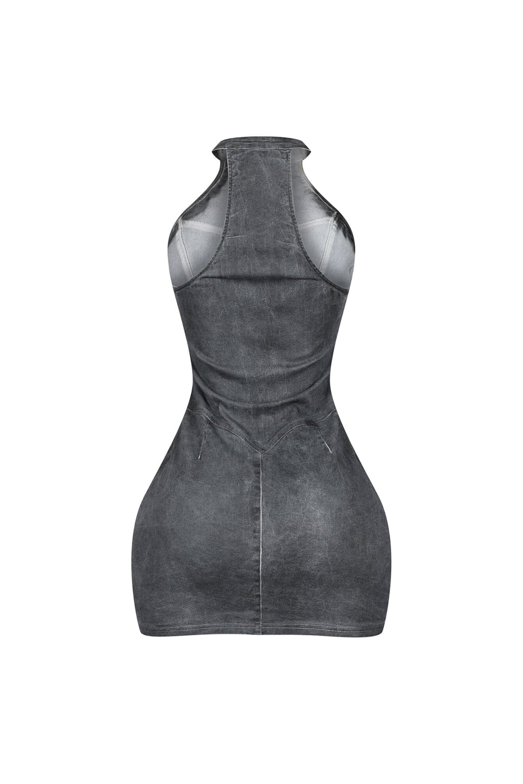 Denim Washed Halter Zip Up Mini Dress
