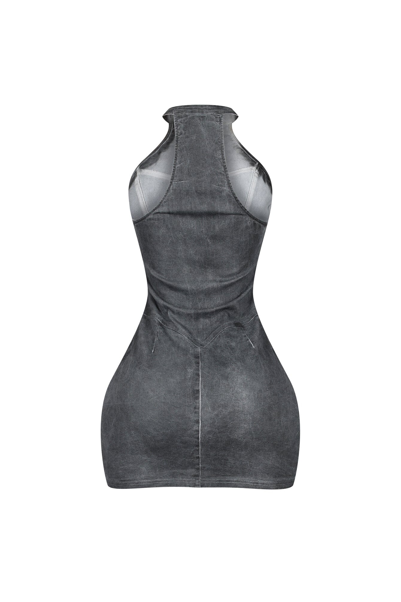 Denim Washed Halter Zip Up Mini Dress