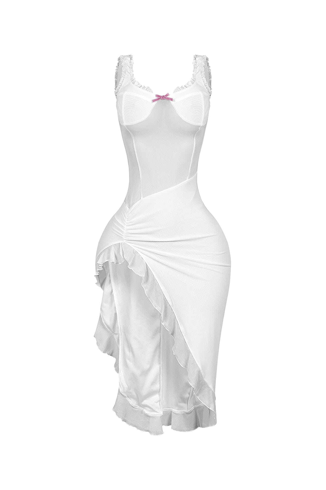 Tamiko Mesh Ruffle Trim Tank Midi Dress