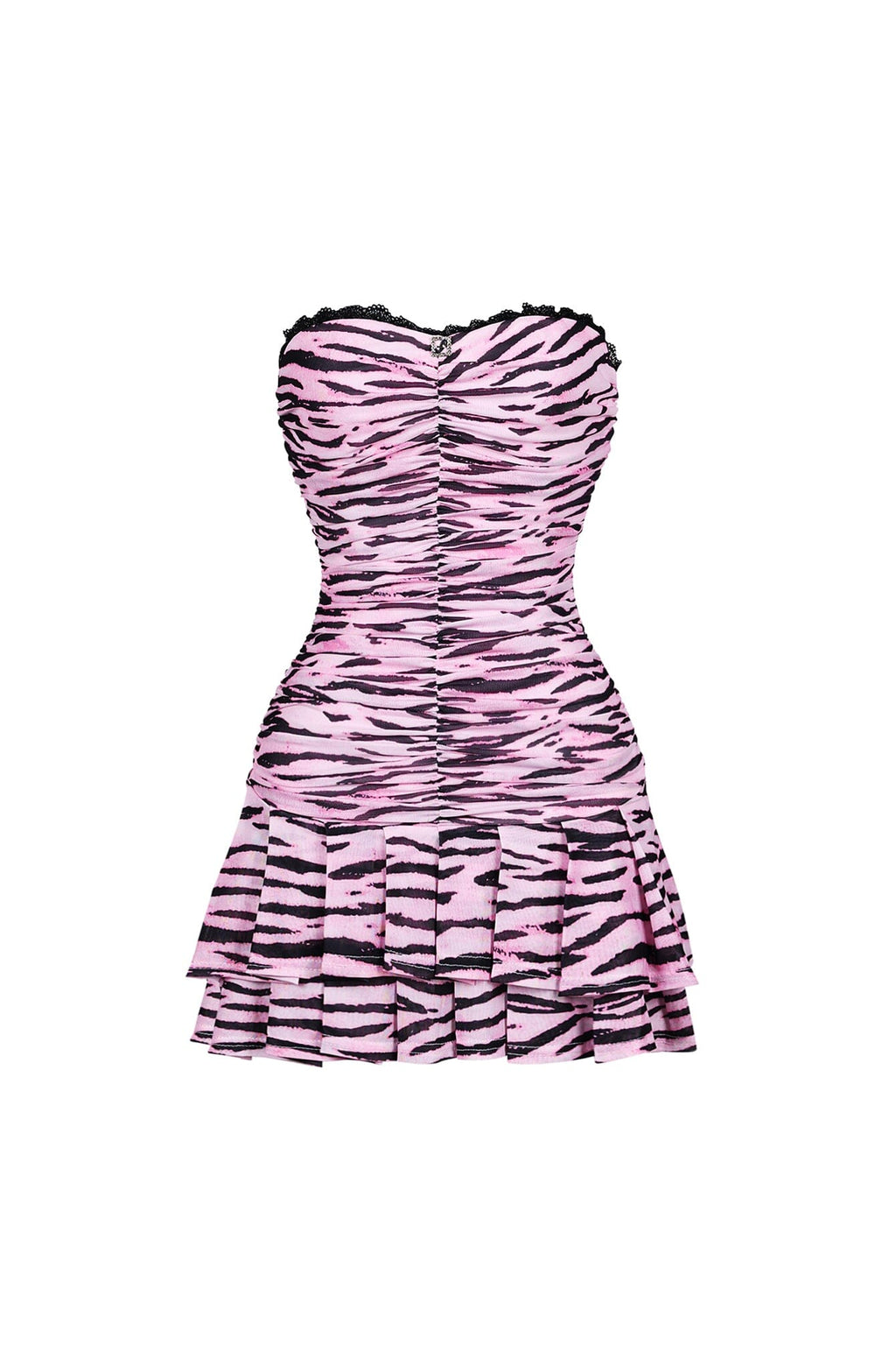 Sisterton Mesh Zebra Printed Tube Mini Dress