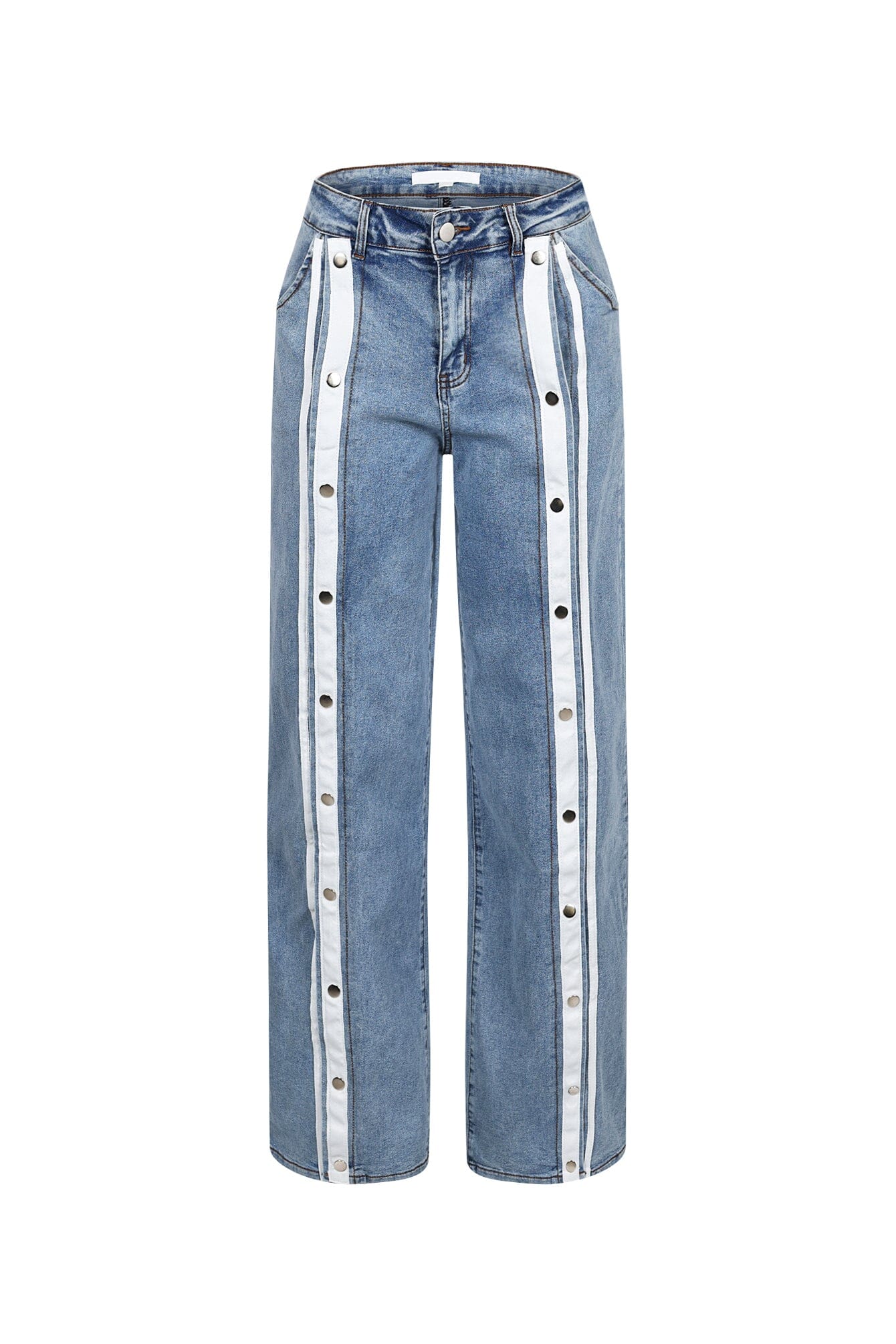 Retro Snap Button Denim Jeans with Stripes