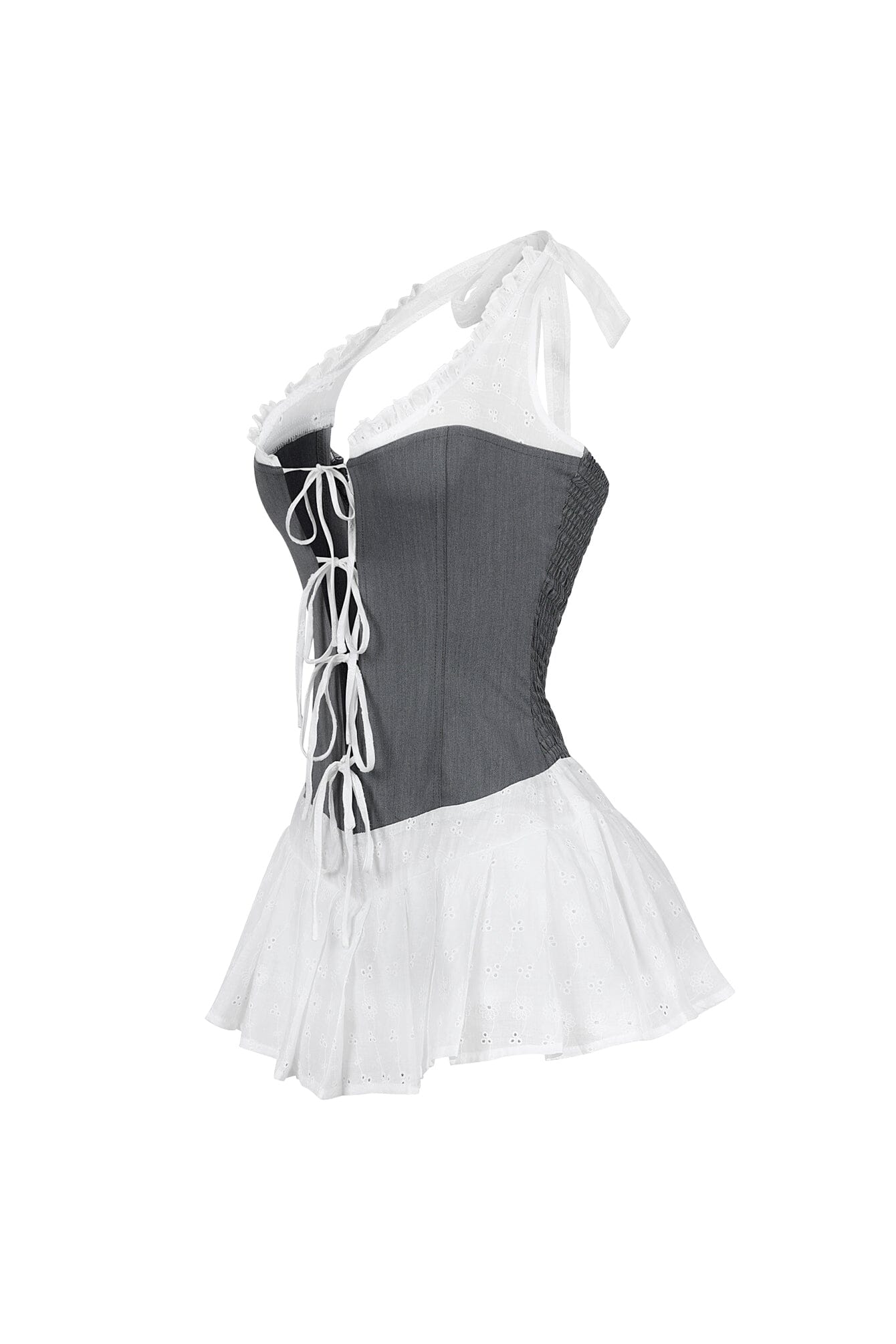 Front Tie Halter Gauze Maid Mini Dress