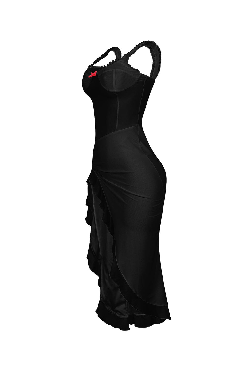 Tamiko Mesh Ruffle Trim Tank Midi Dress