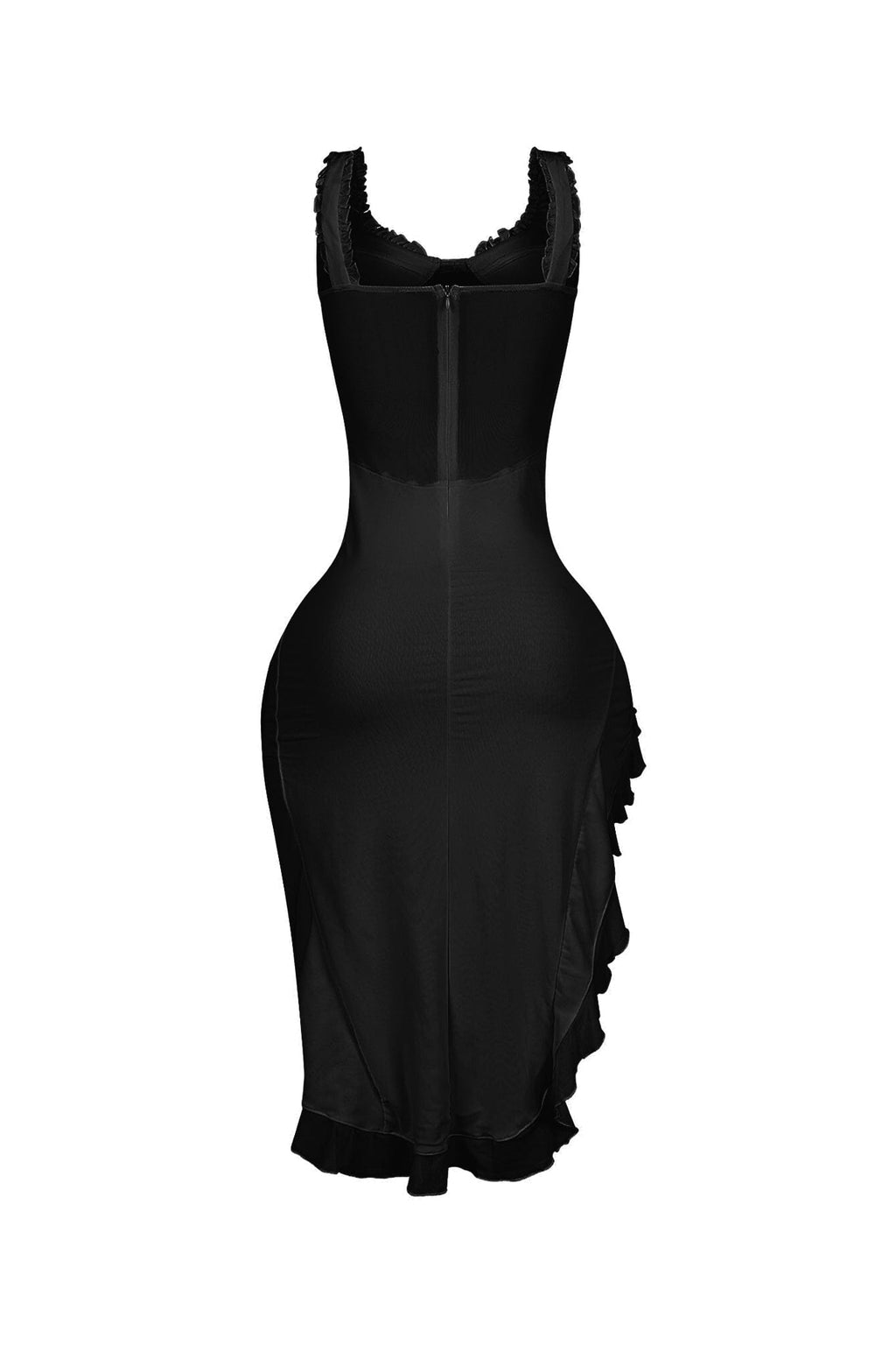 Tamiko Mesh Ruffle Trim Tank Midi Dress