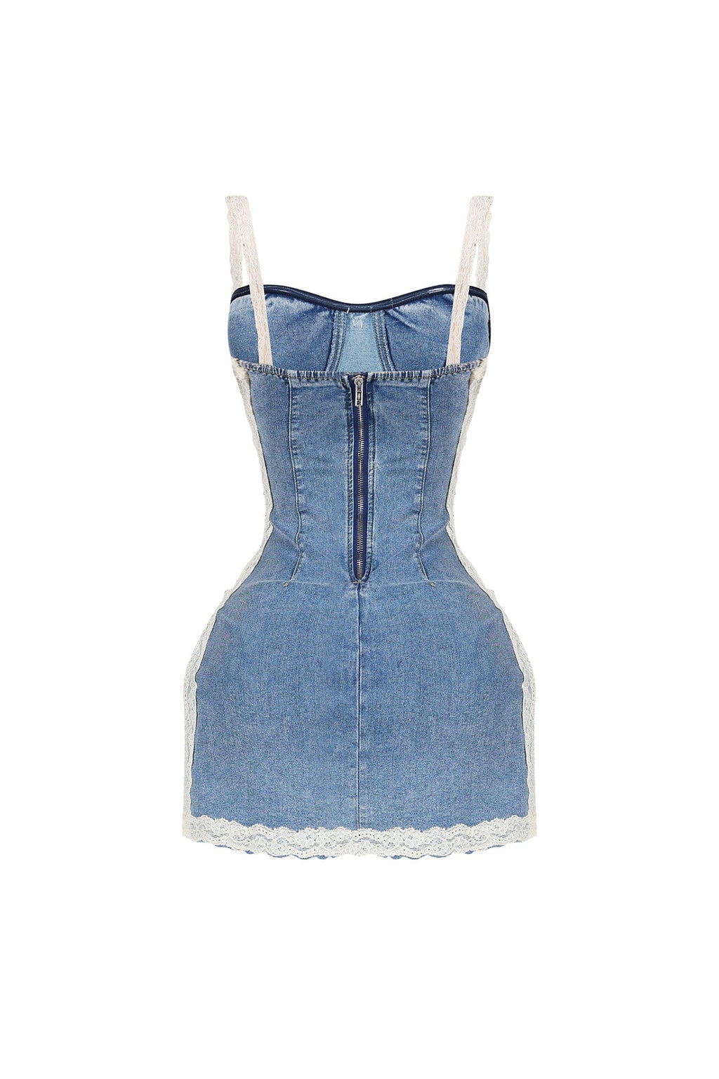 Jezebel Denim Mini Dress With Lace Trim