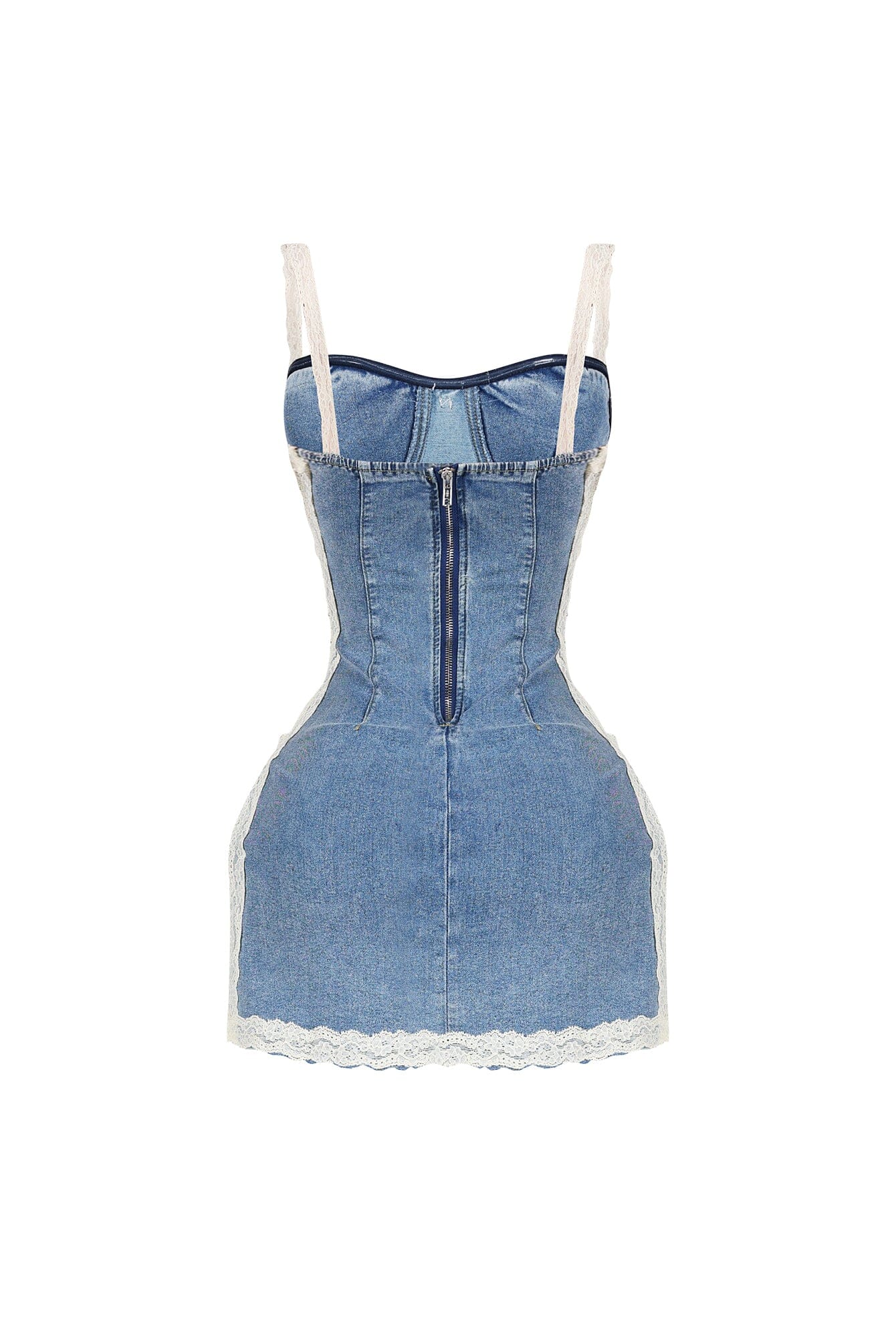 Jezebel Denim Mini Dress With Lace Trim