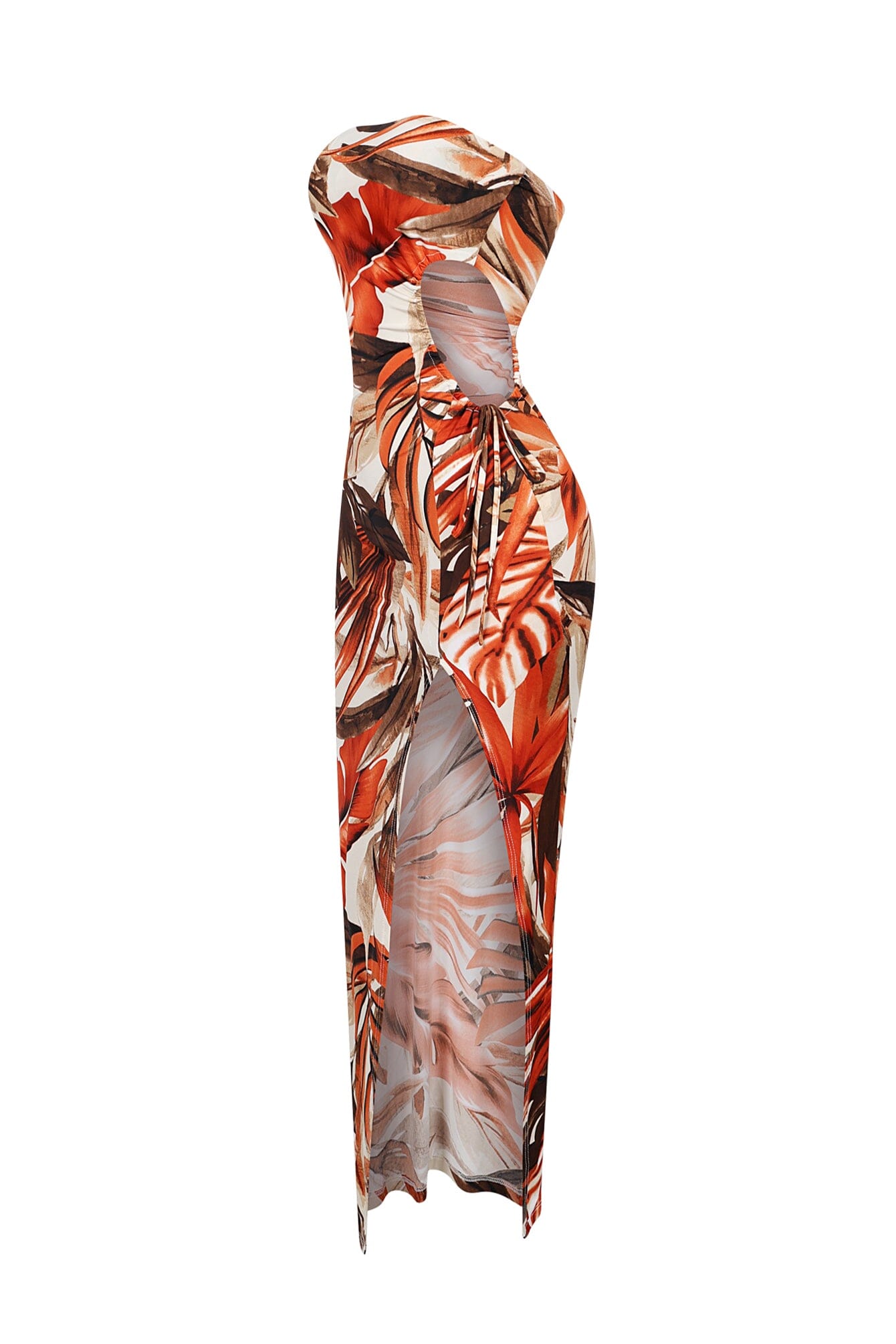Botanical Cutout Floral Maxi Tube Dress