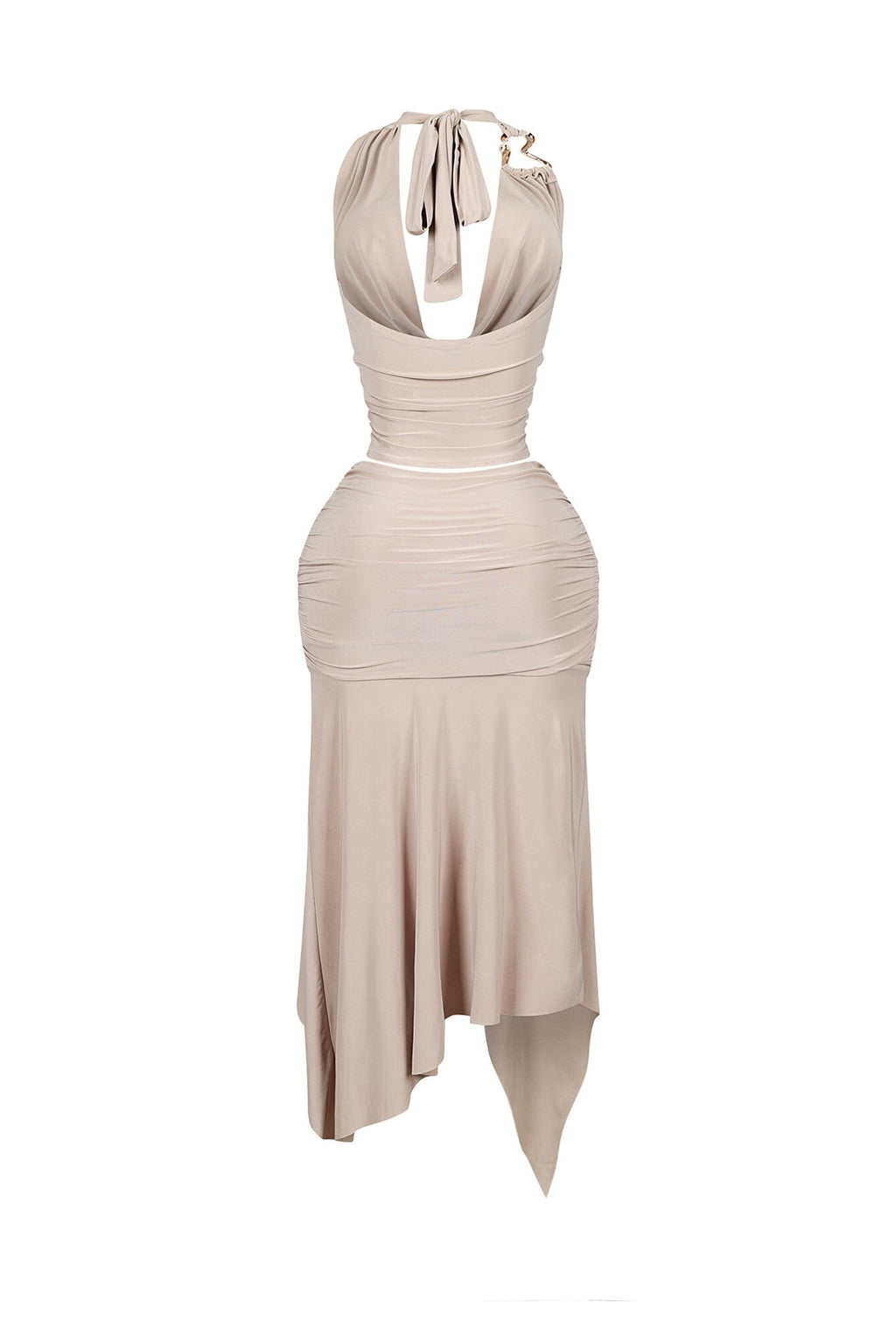 Caroline Gold Metallic Cowl Neck Top & Skirt SET