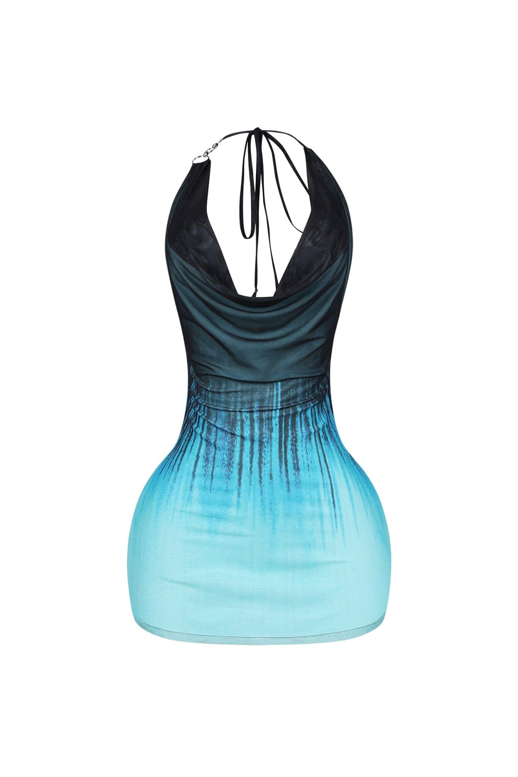 Turquoise Cowl Neck O Ring Mini Dress