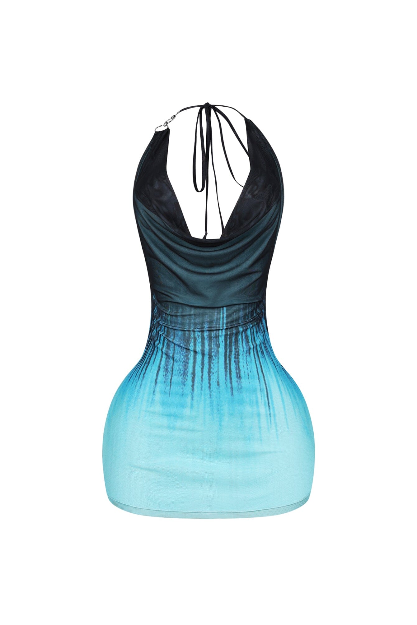 Turquoise Cowl Neck O Ring Mini Dress