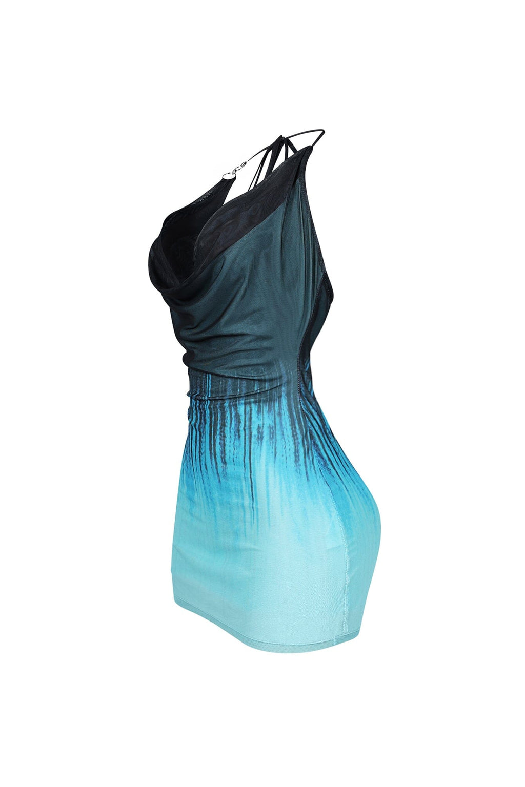 Turquoise Cowl Neck O Ring Mini Dress