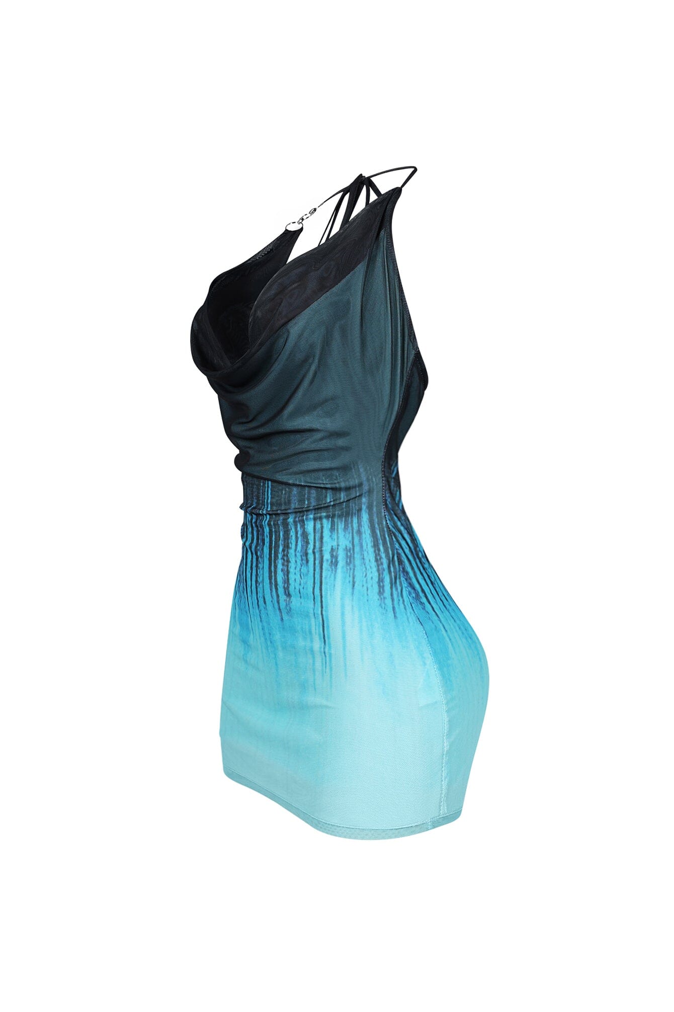 Turquoise Cowl Neck O Ring Mini Dress