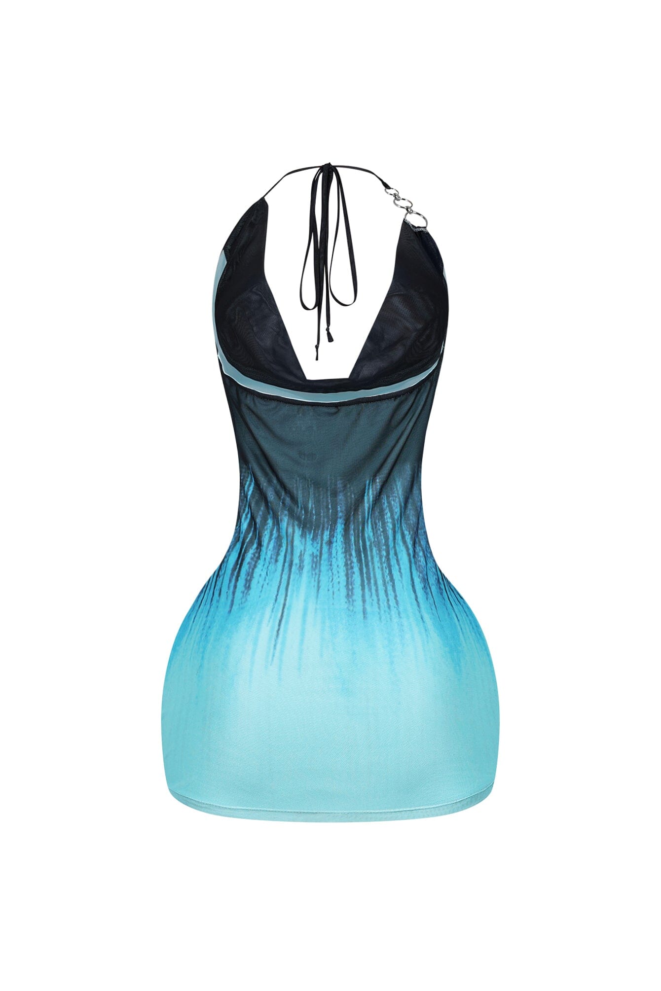 Turquoise Cowl Neck O Ring Mini Dress