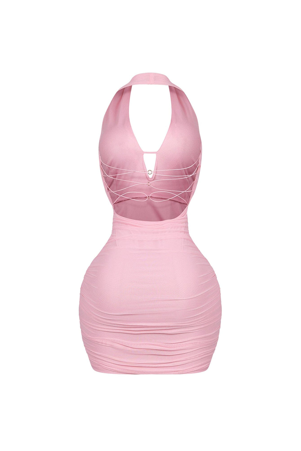 Opal Glow Lace Up Halter Mini Dress