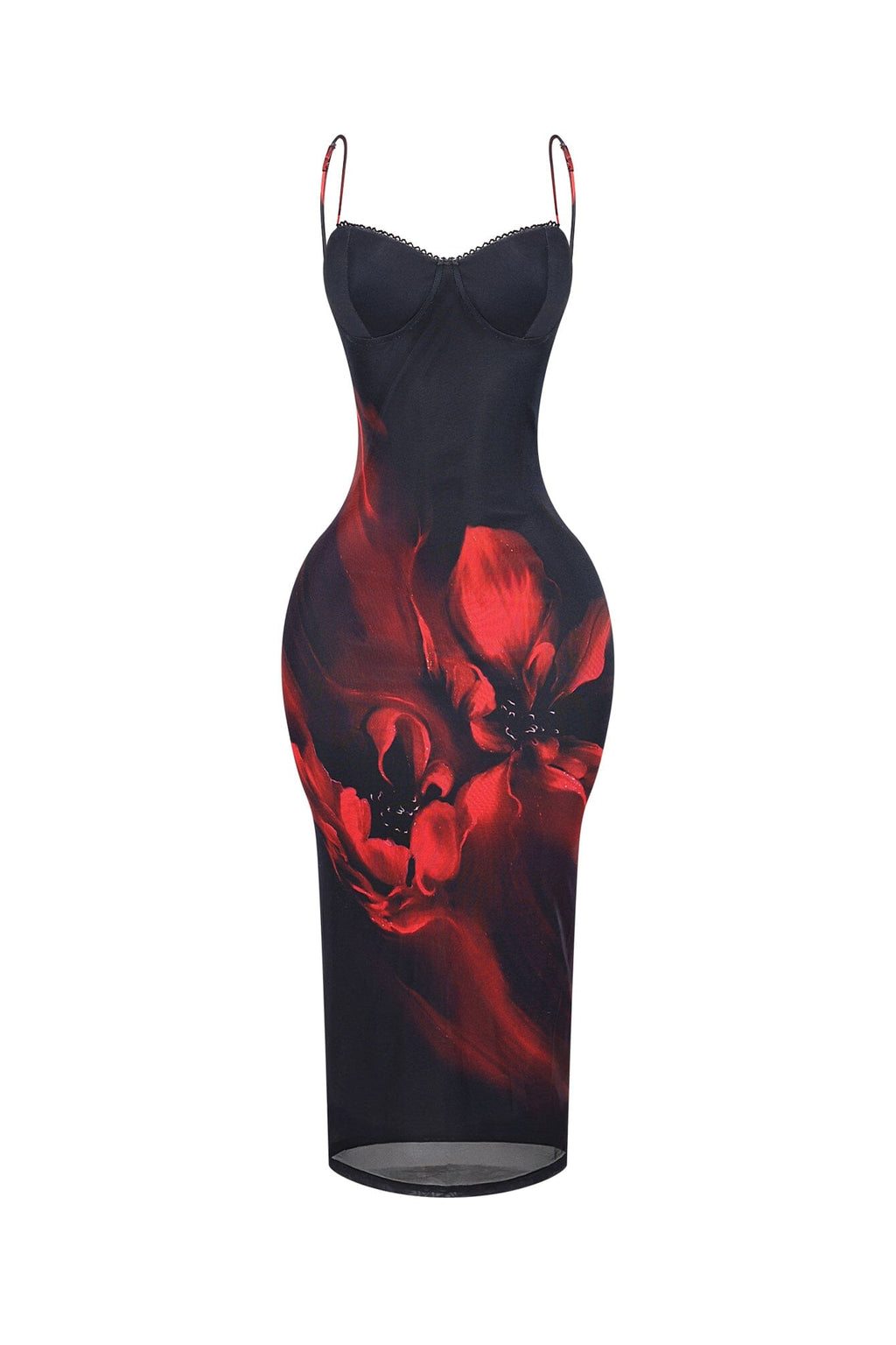 Camellia Floral Mesh Bustier Tank Midi Dress