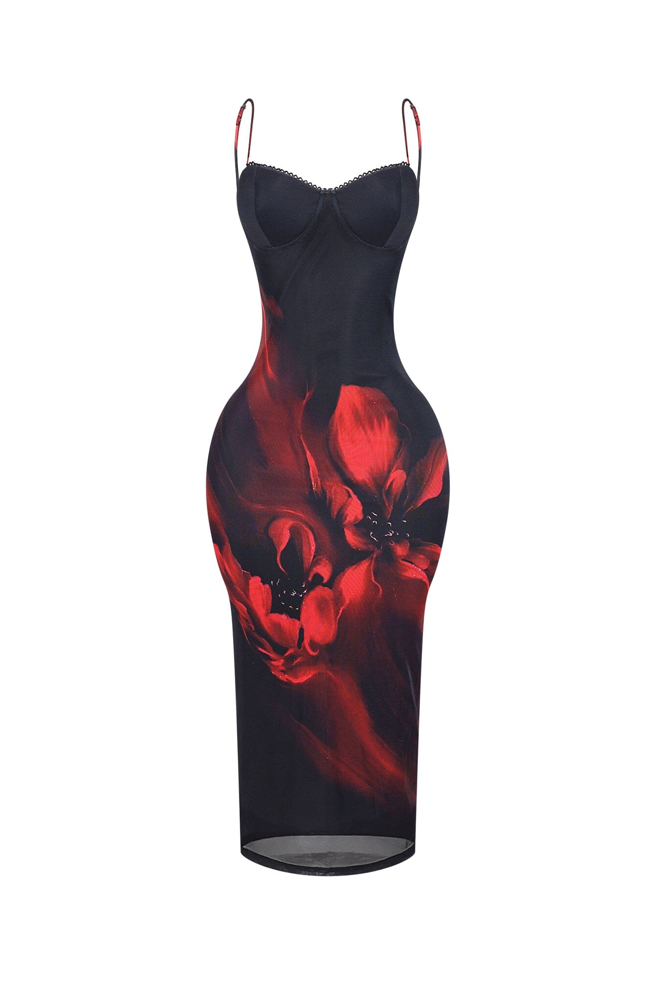 Camellia Floral Mesh Bustier Tank Midi Dress