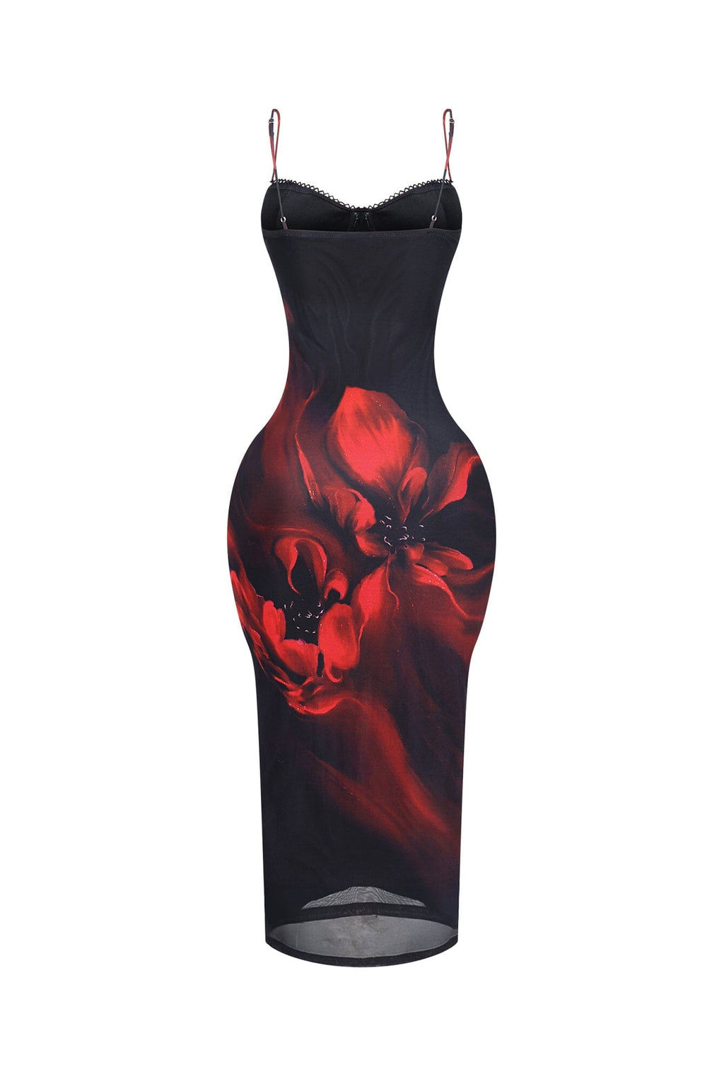 Camellia Floral Mesh Bustier Tank Midi Dress