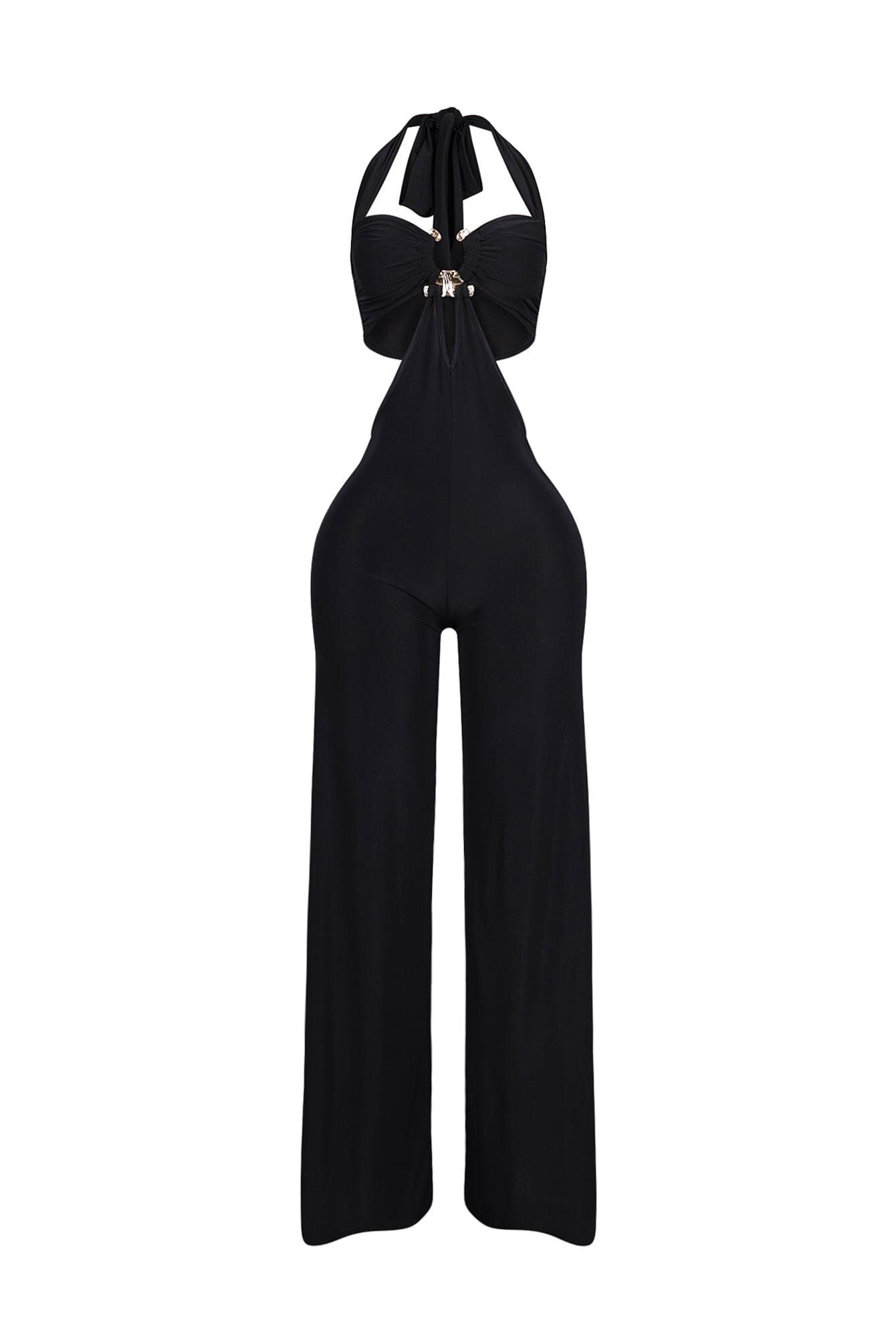 Equinox Cutout Halter Jumpsuit with Metal Trim