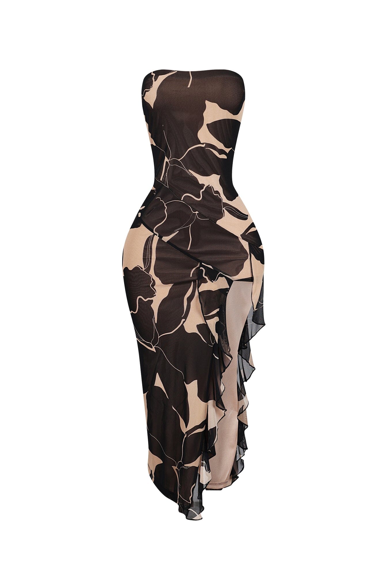 Rosebud Mesh Flow Tube Midi Dress