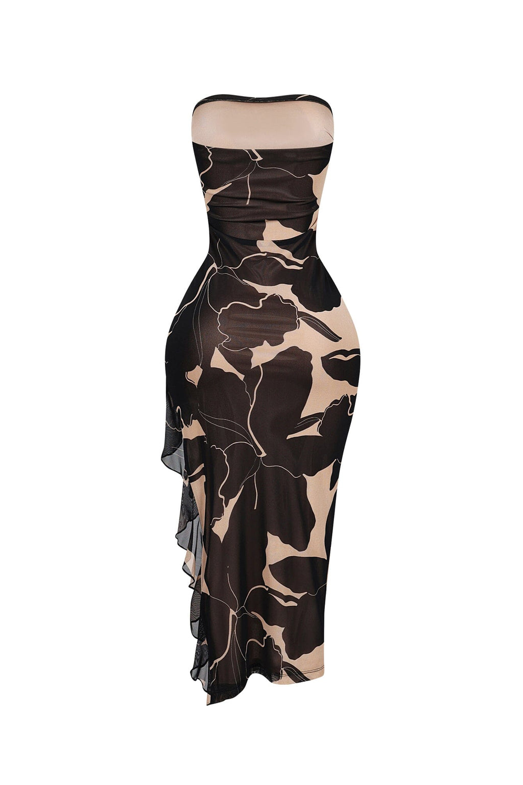 Rosebud Mesh Flow Tube Midi Dress