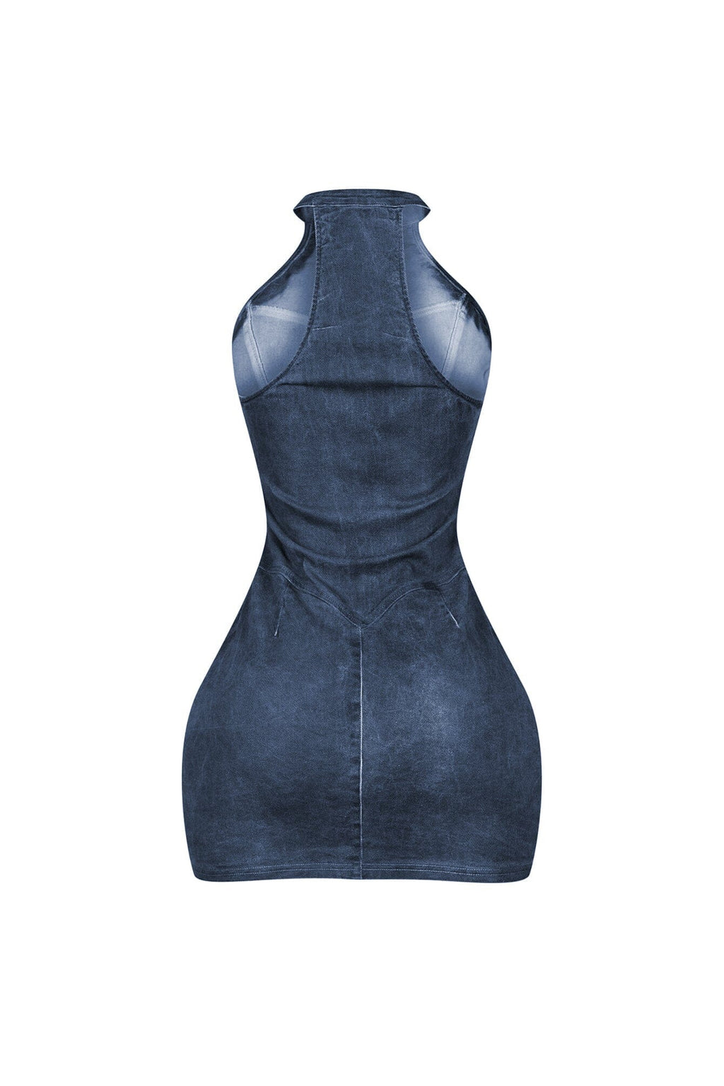 Denim Washed Halter Zip Up Mini Dress