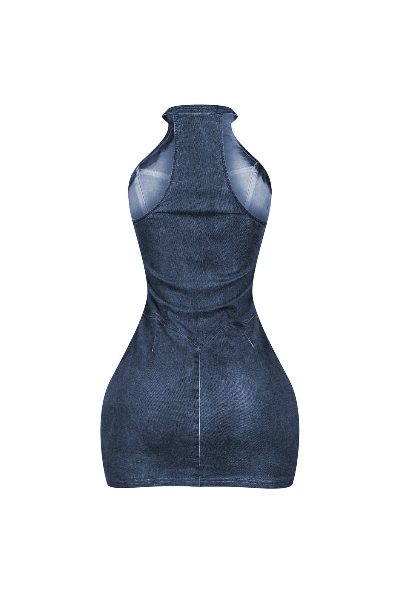 Denim Washed Halter Zip Up Mini Dress