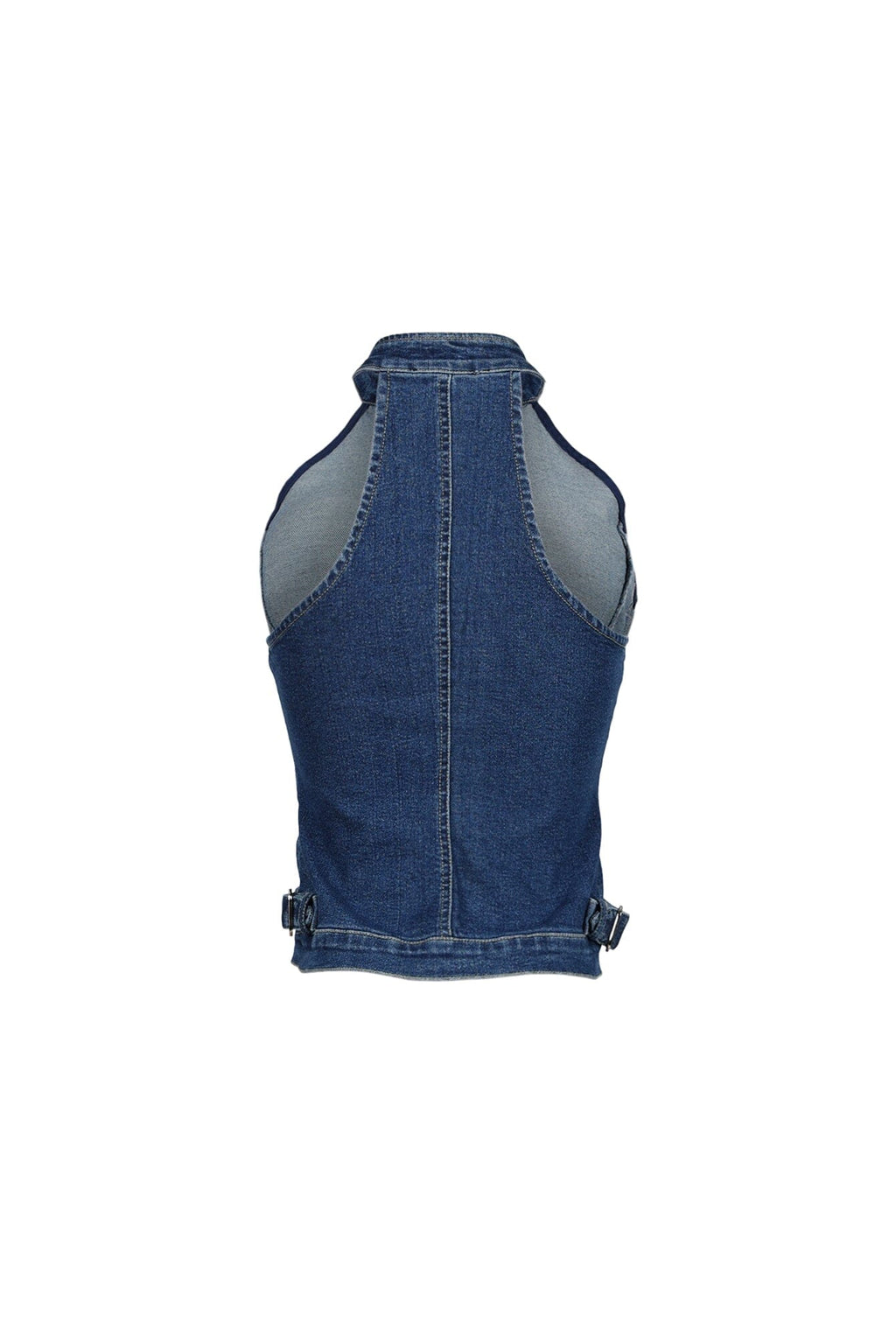 Indigoa Denim Halter Neck Zip Up Top