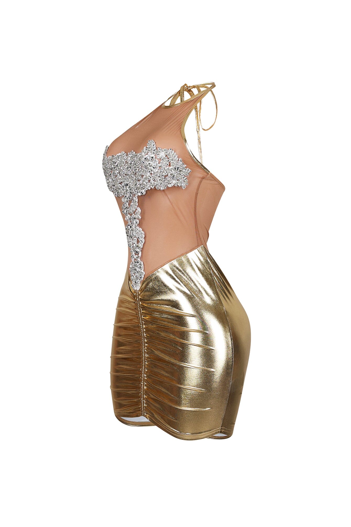 The Queen Rhinestone Mesh Halter Mini Dress