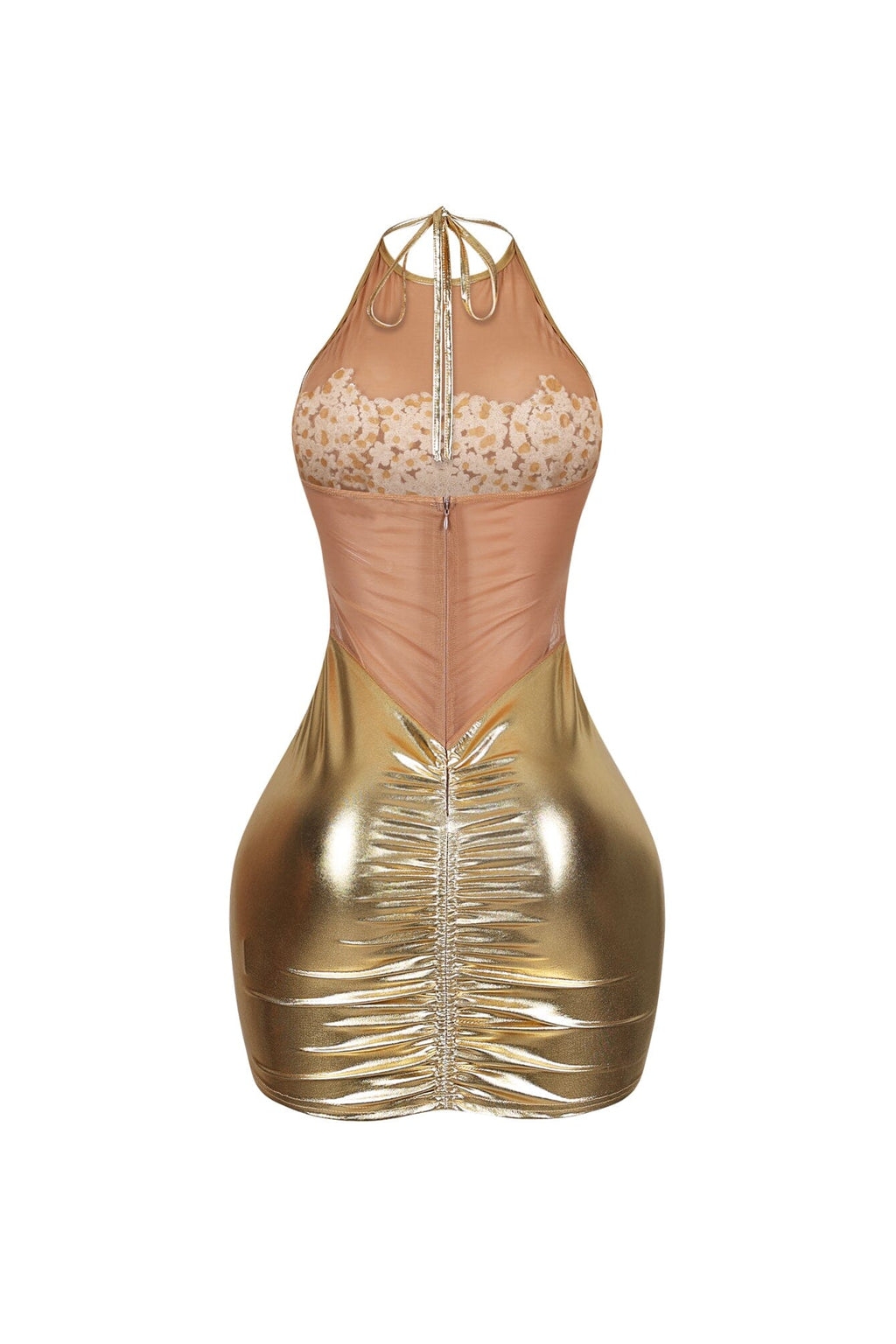 The Queen Rhinestone Mesh Halter Mini Dress