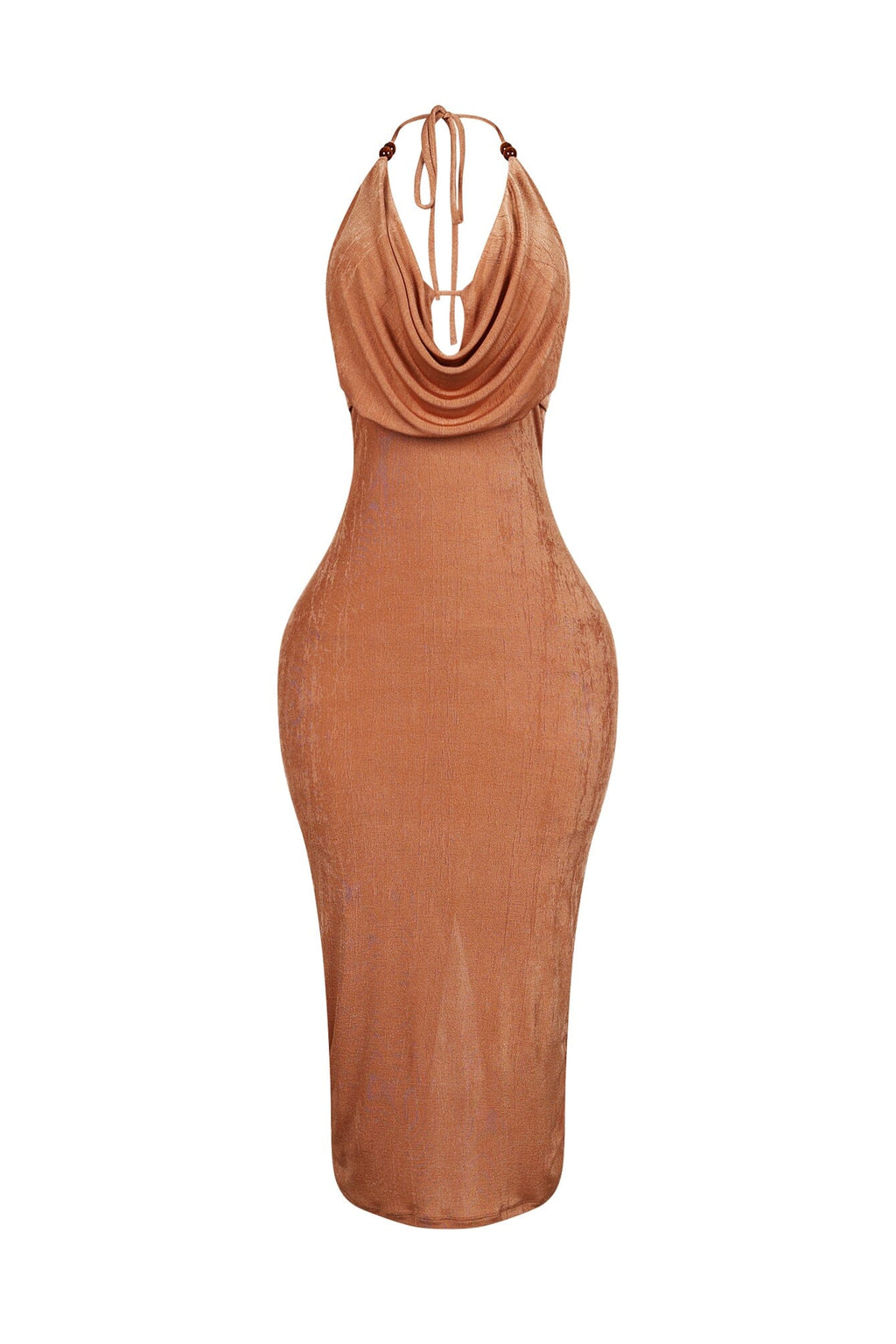 Truffle Slinky Cowl Neck Halter Midi Dress