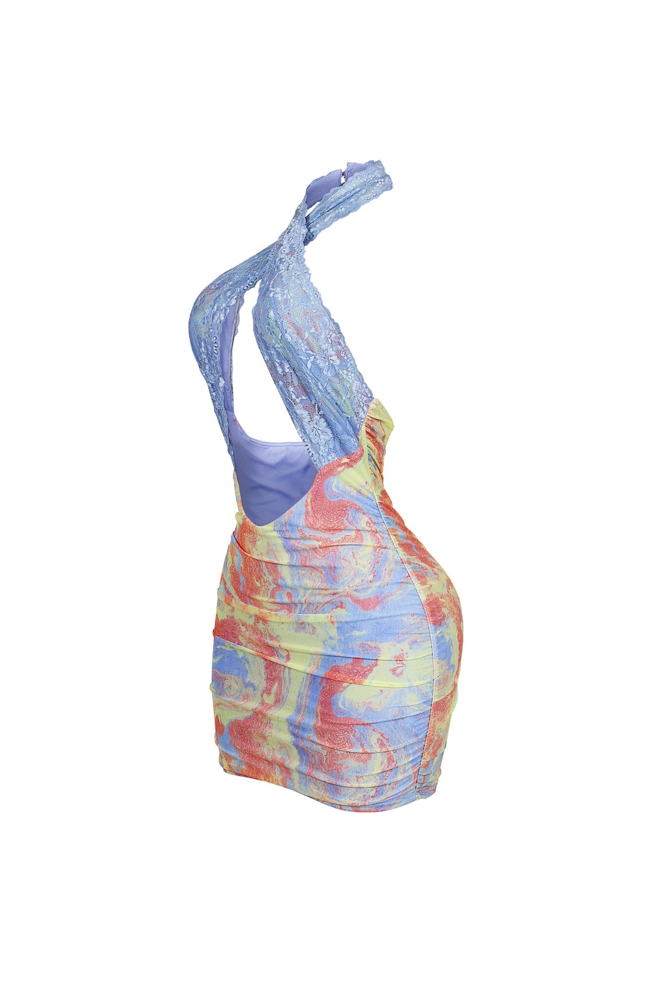 Ethereal Mesh Print Lace Halter Mini Dress