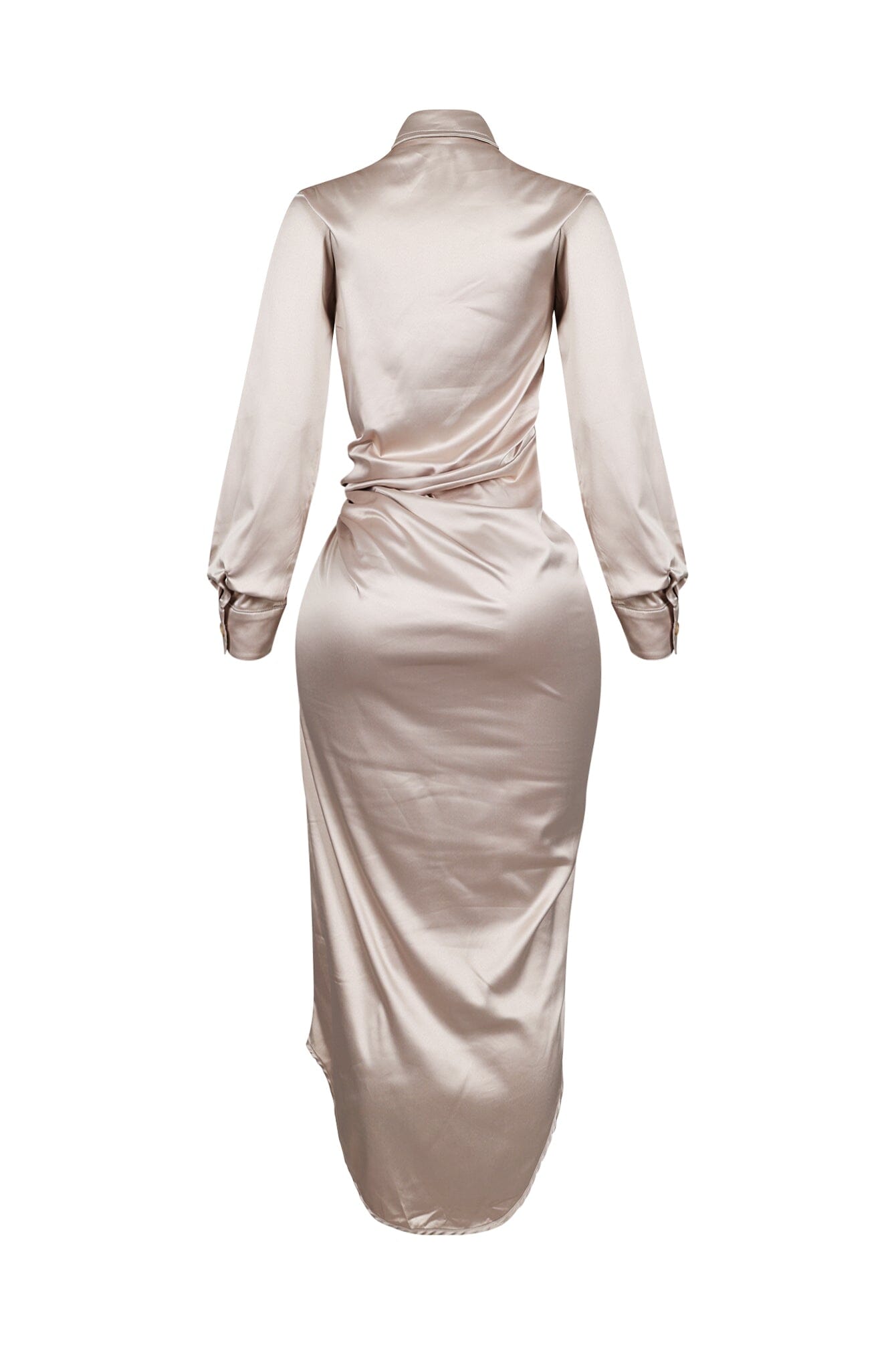Silky Satin Long Sleeve Shirt Maxi Dress
